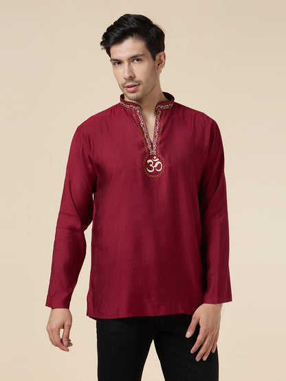 Mens Silk Resham Embroidered Work Kurta - Roop Darshan