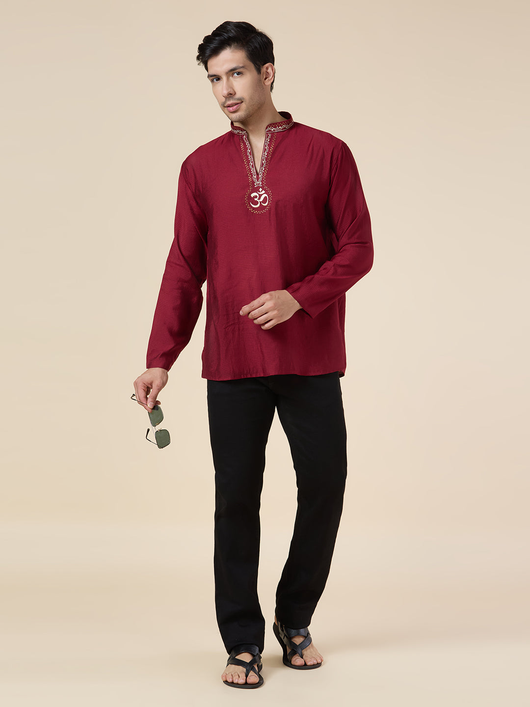 Mens Silk Resham Embroidered Work Kurta - Roop Darshan