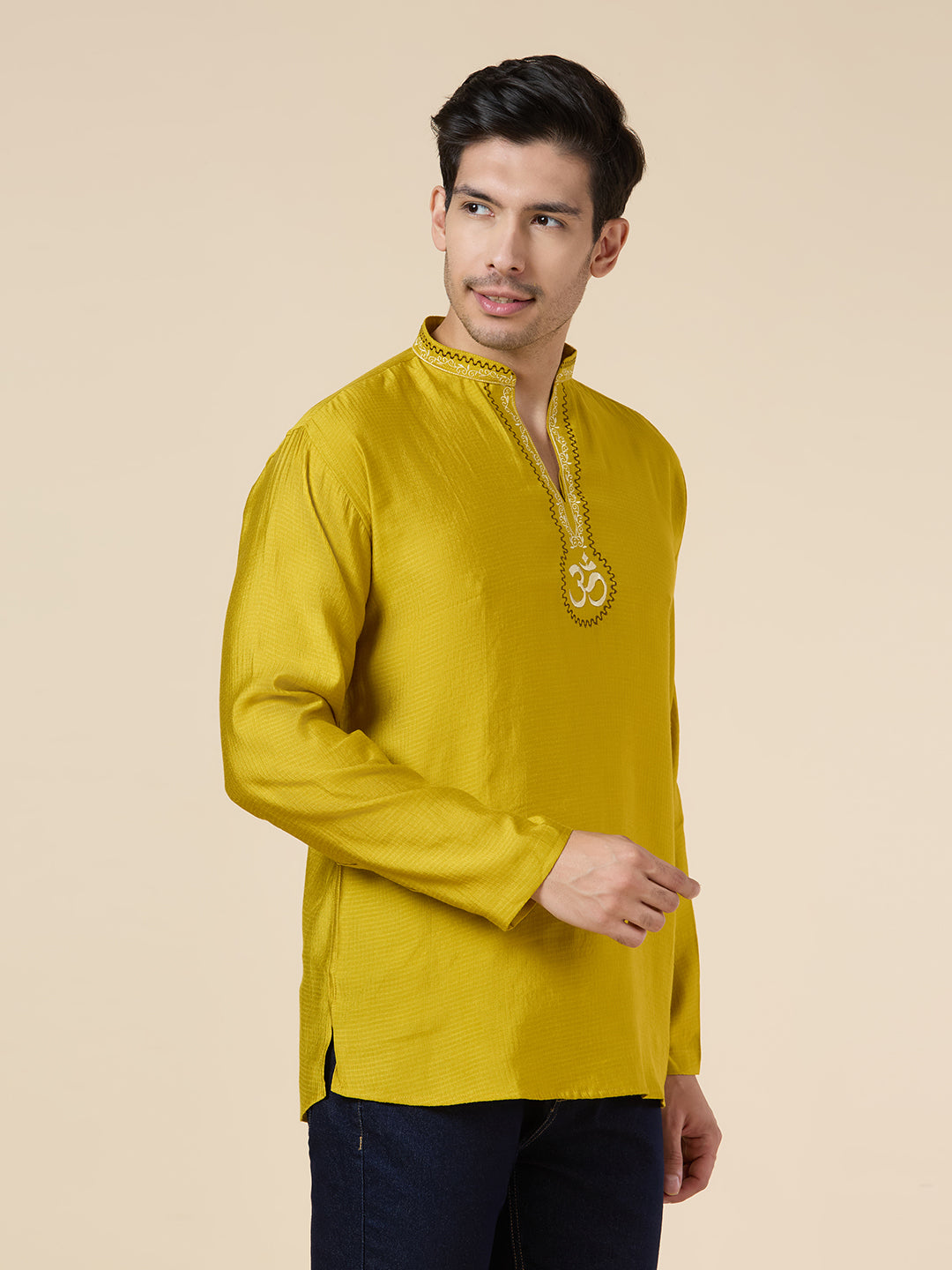 Mens Silk Resham Embroidered Work Kurta - Roop Darshan