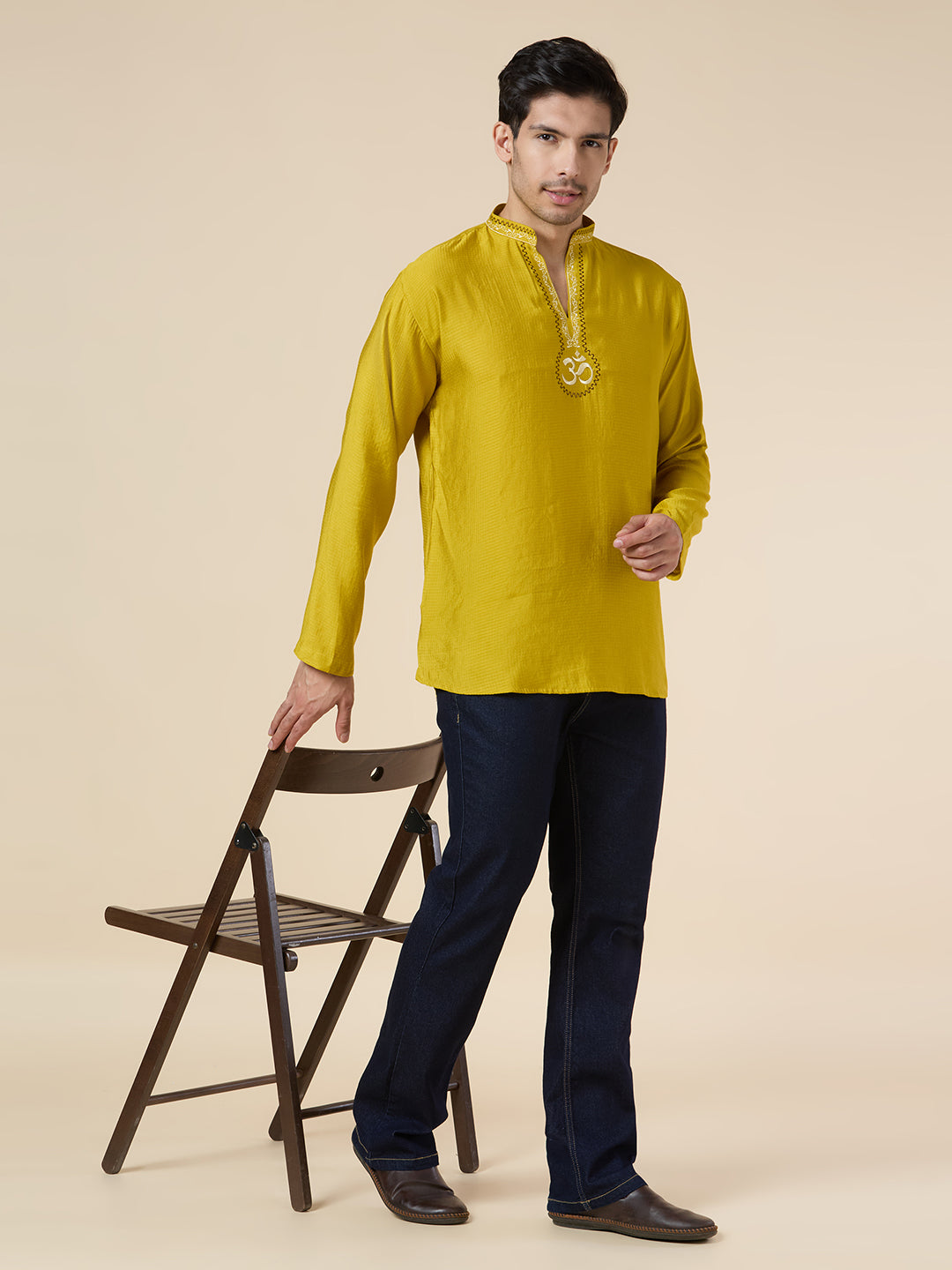 Mens Silk Resham Embroidered Work Kurta - Roop Darshan