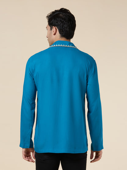 Mens Silk Resham Embroidered Work Kurta - Roop Darshan