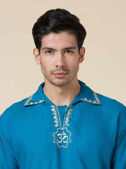 Mens Silk Resham Embroidered Work Kurta - Roop Darshan