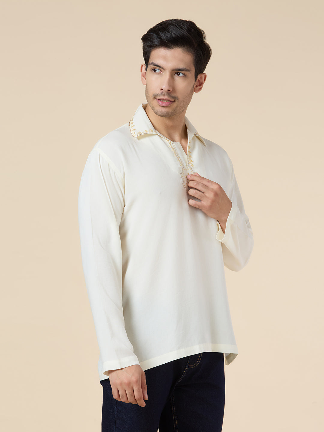 Mens Silk Resham Embroidered Work Kurta - Roop Darshan