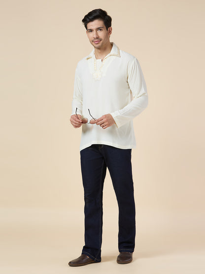 Mens Silk Resham Embroidered Work Kurta - Roop Darshan