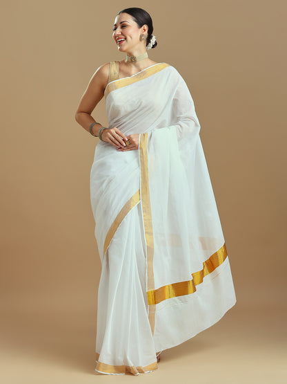 Onam Off-White Kasavu Saree
