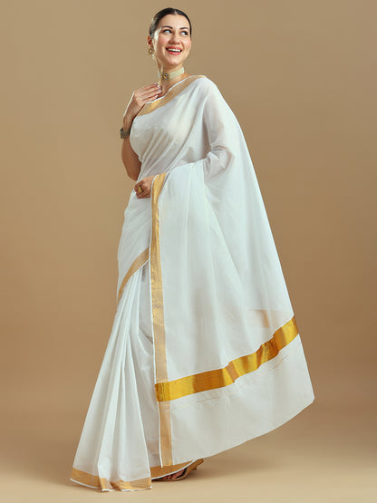 Onam Off-White Kasavu Saree