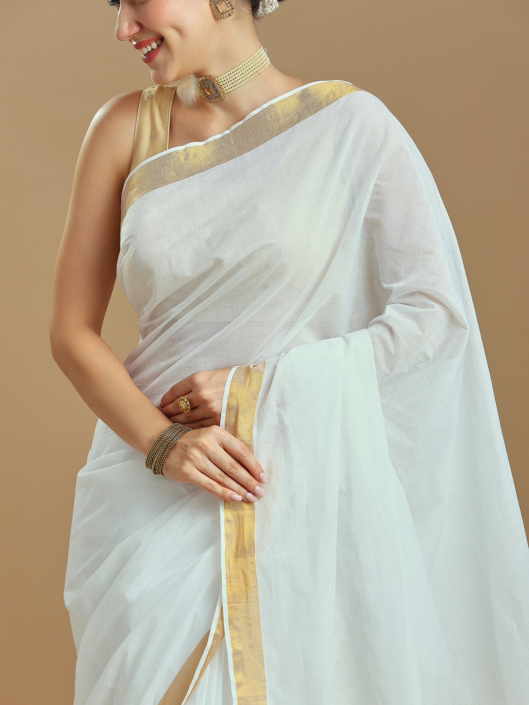 Onam Off-White Kasavu Saree