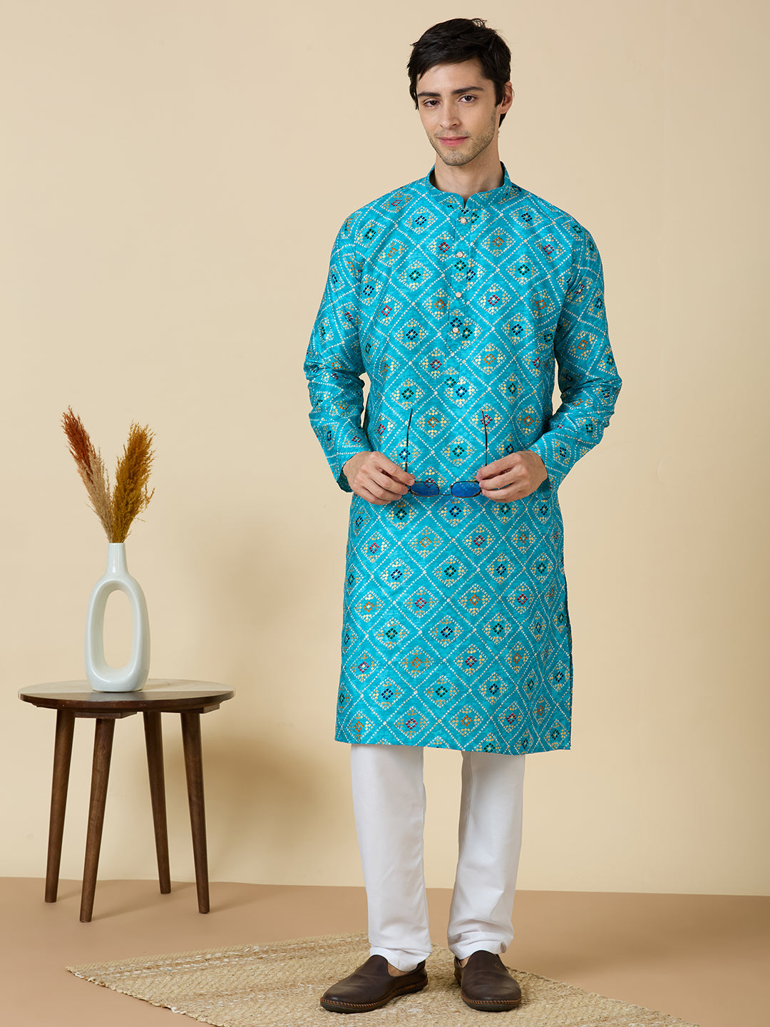 Dhruv Printed Silk Kurta Pyjama