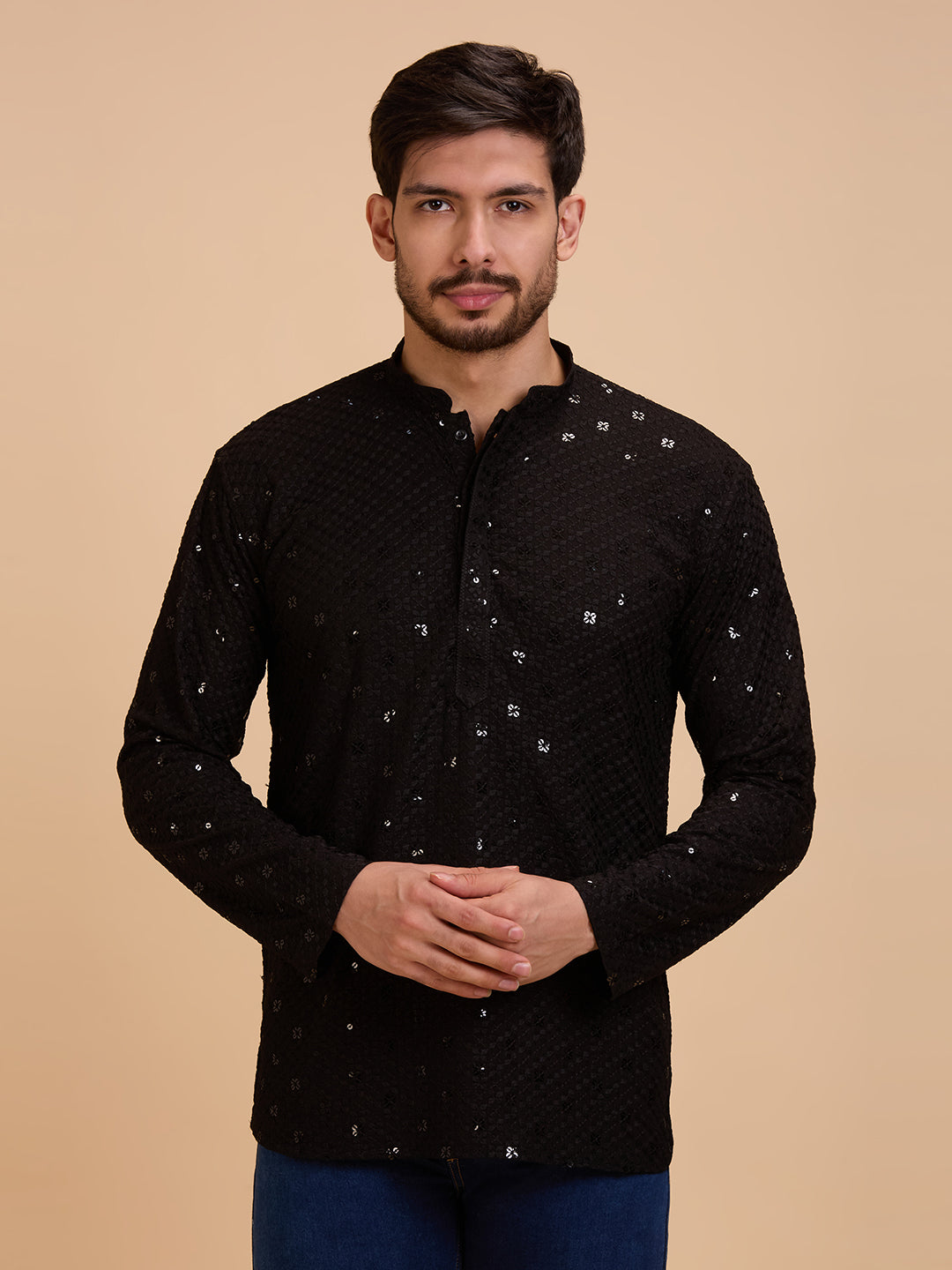Mens Rayon Chiken-kari Work Kurta - Roop Darshan