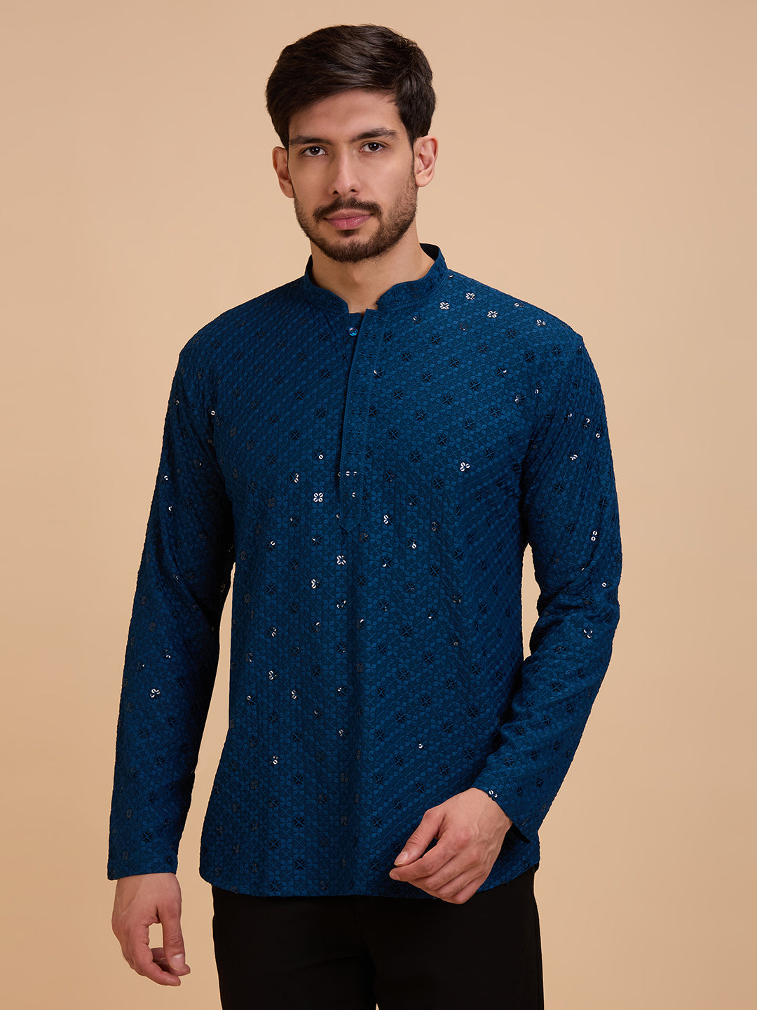 Mens Rayon Chiken-kari Work Kurta - Roop Darshan