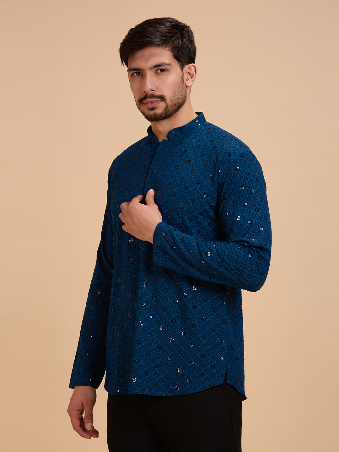 Mens Rayon Chiken-kari Work Kurta - Roop Darshan