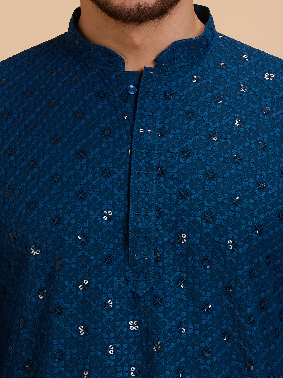 Mens Rayon Chiken-kari Work Kurta - Roop Darshan