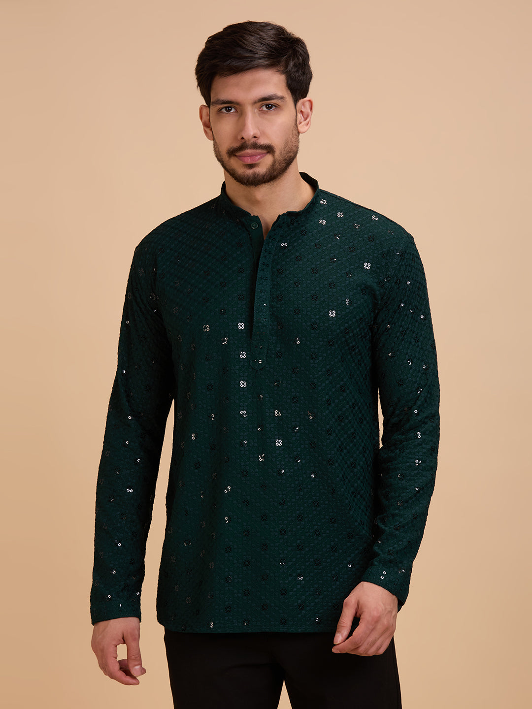 Mens Rayon Chiken-kari Work Kurta - Roop Darshan
