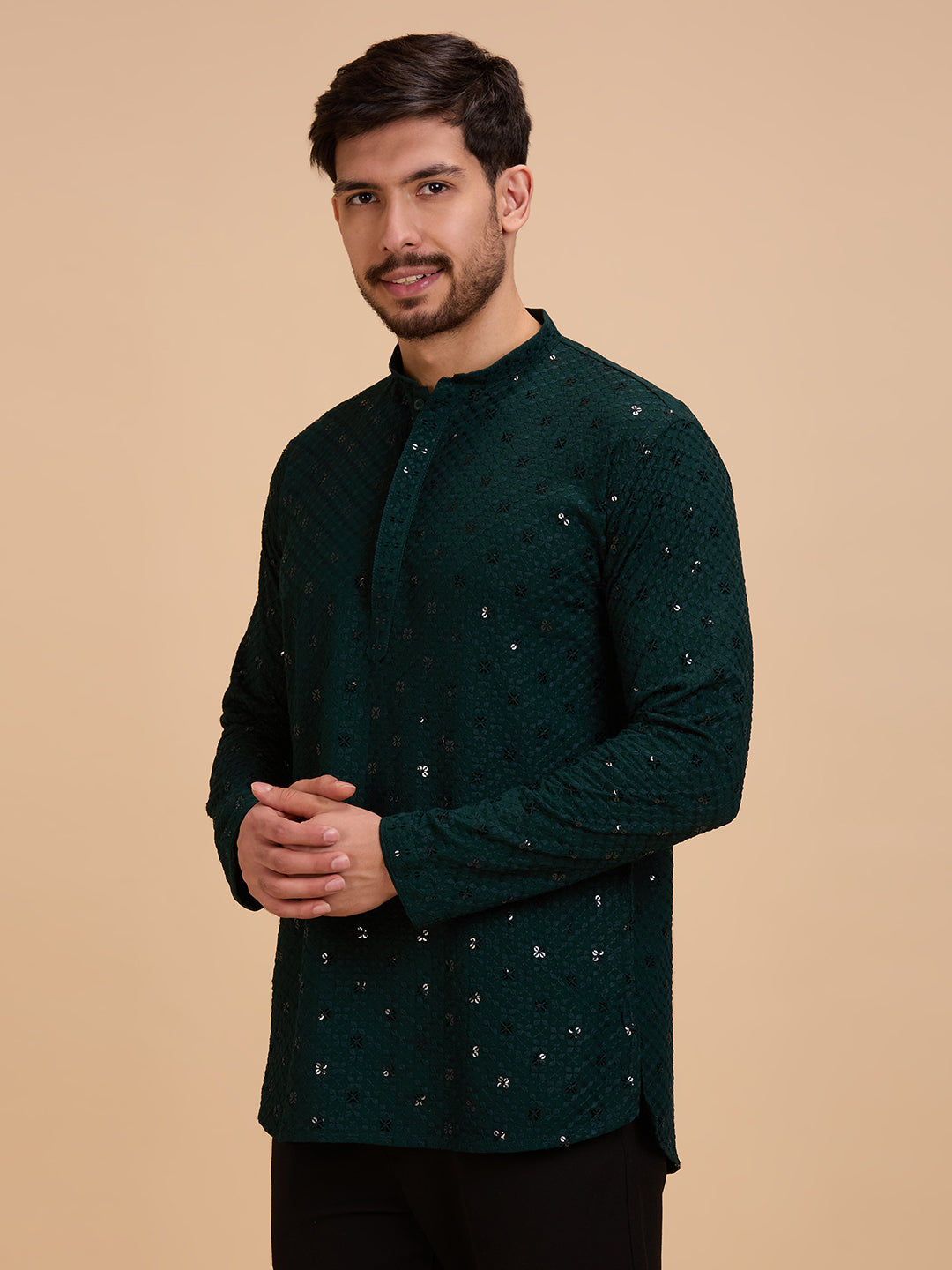 Mens Rayon Chiken-kari Work Kurta - Roop Darshan