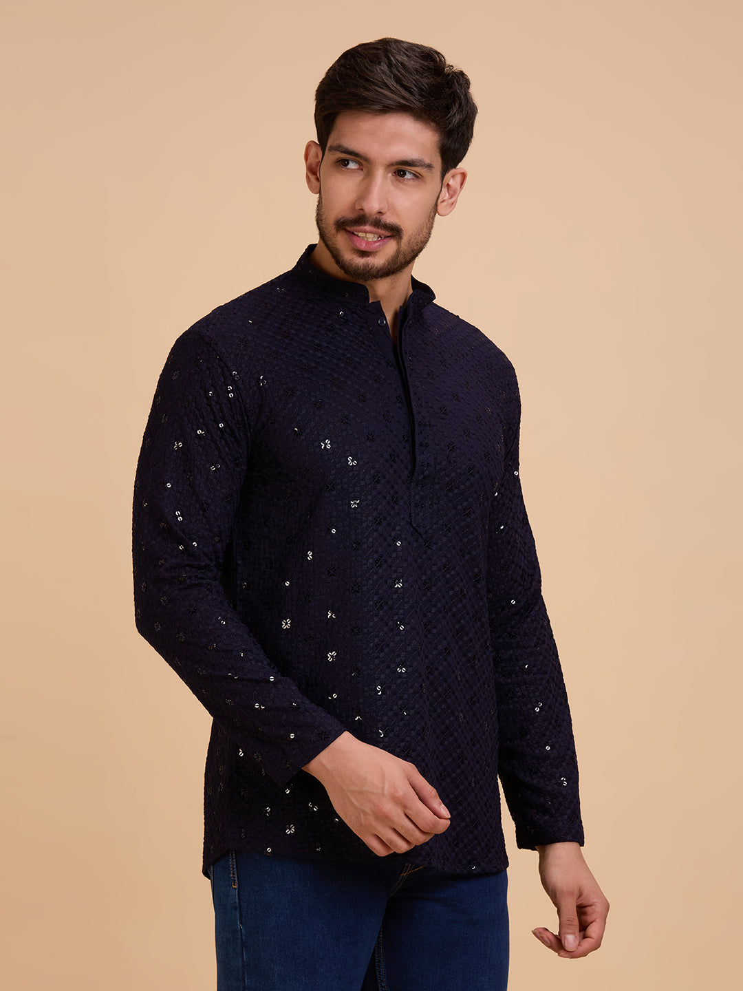Mens Rayon Chiken-kari Work Kurta - Roop Darshan