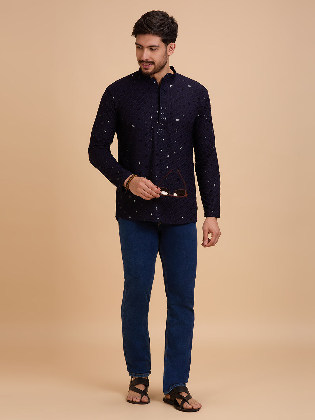 Mens Rayon Chiken-kari Work Kurta - Roop Darshan