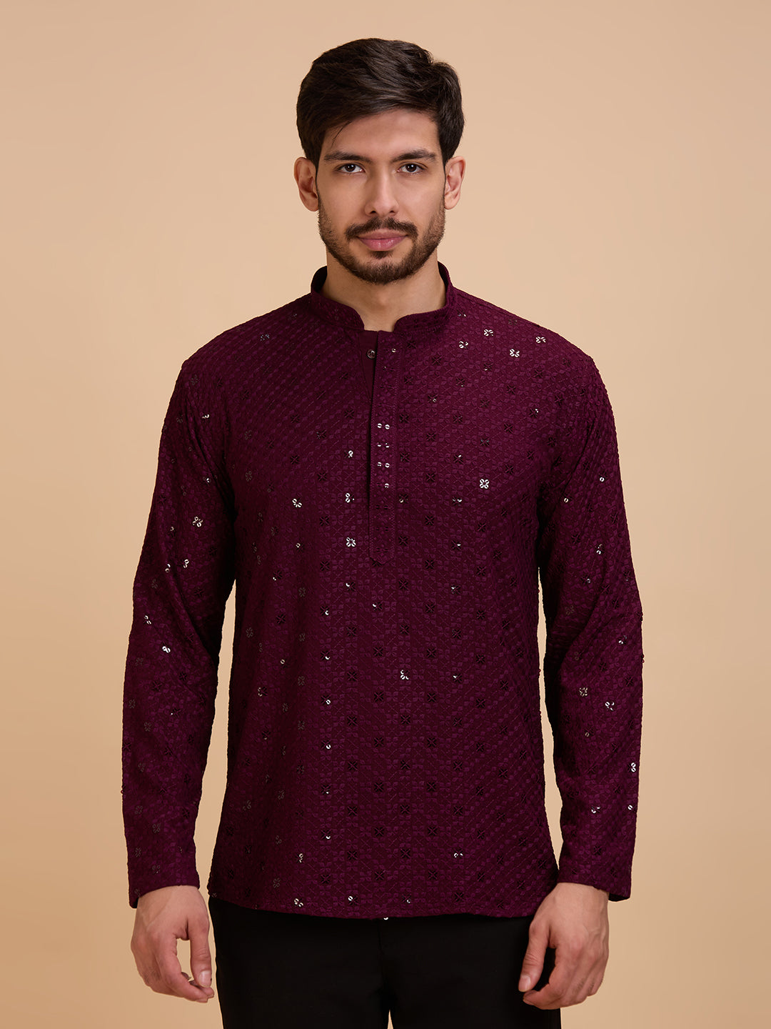 Mens Rayon Chiken-kari Work Kurta - Roop Darshan