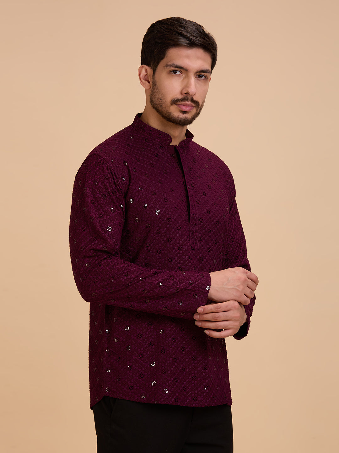 Mens Rayon Chiken-kari Work Kurta - Roop Darshan