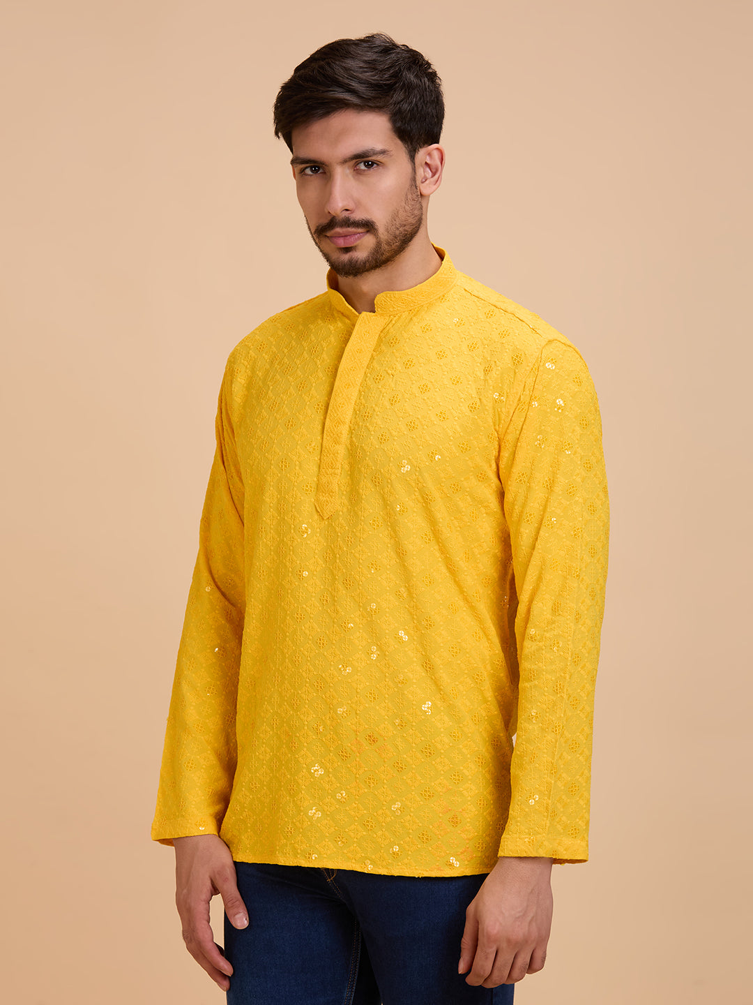 Mens Rayon Chiken-kari Work Kurta - Roop Darshan