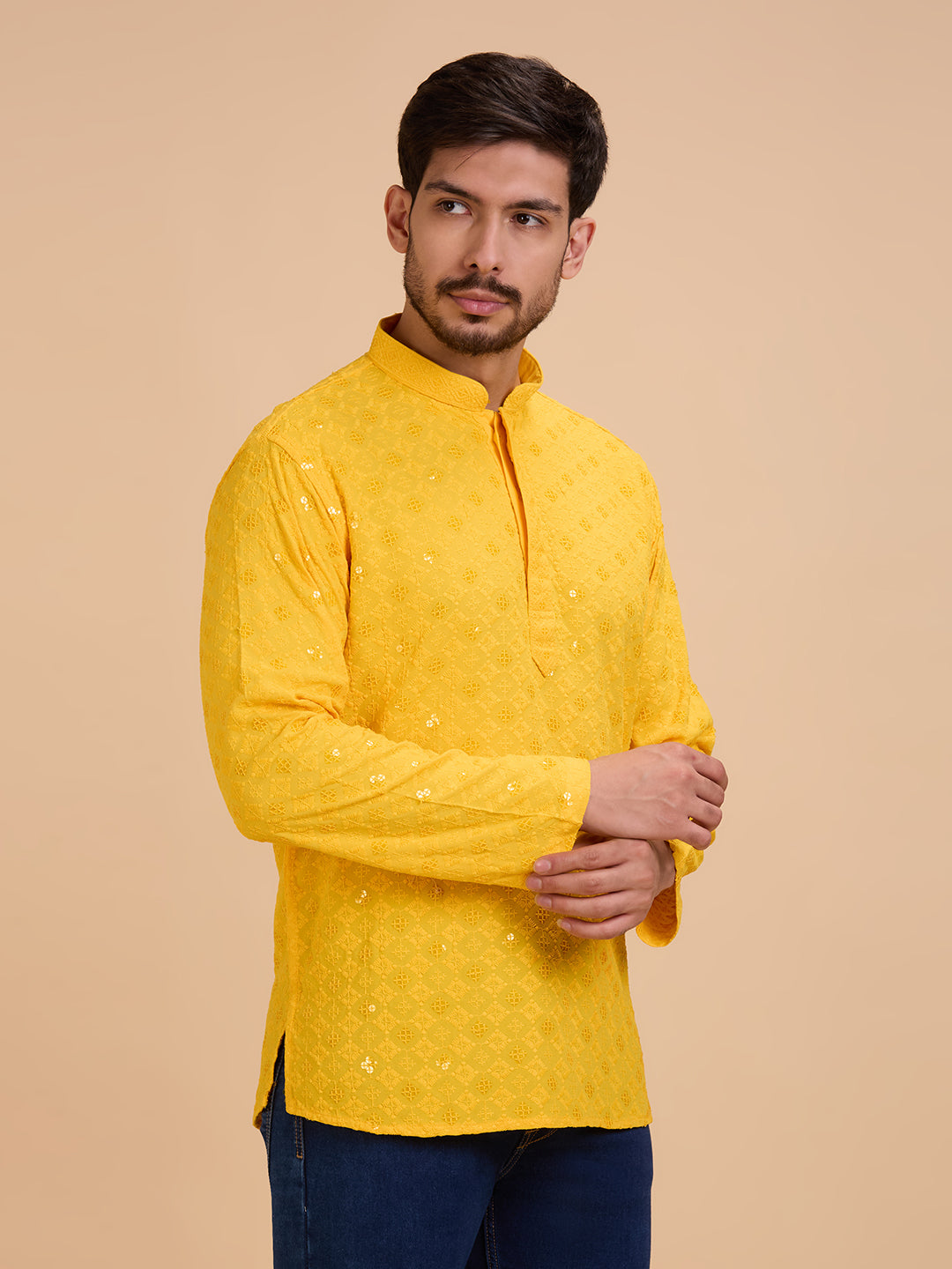 Mens Rayon Chiken-kari Work Kurta - Roop Darshan