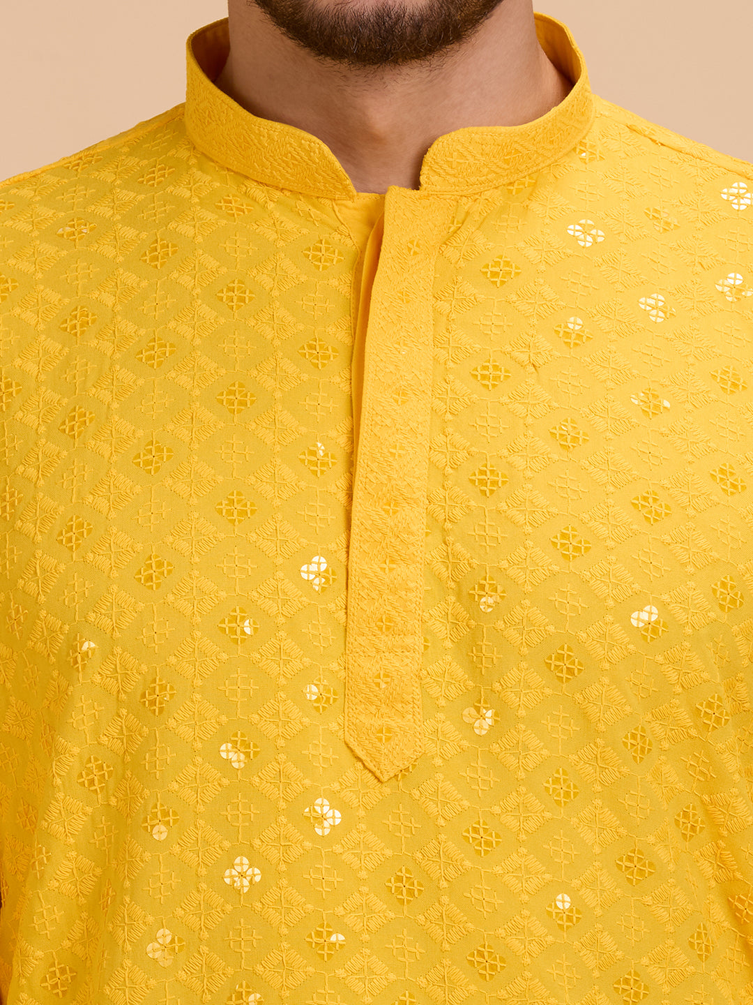 Mens Rayon Chiken-kari Work Kurta - Roop Darshan