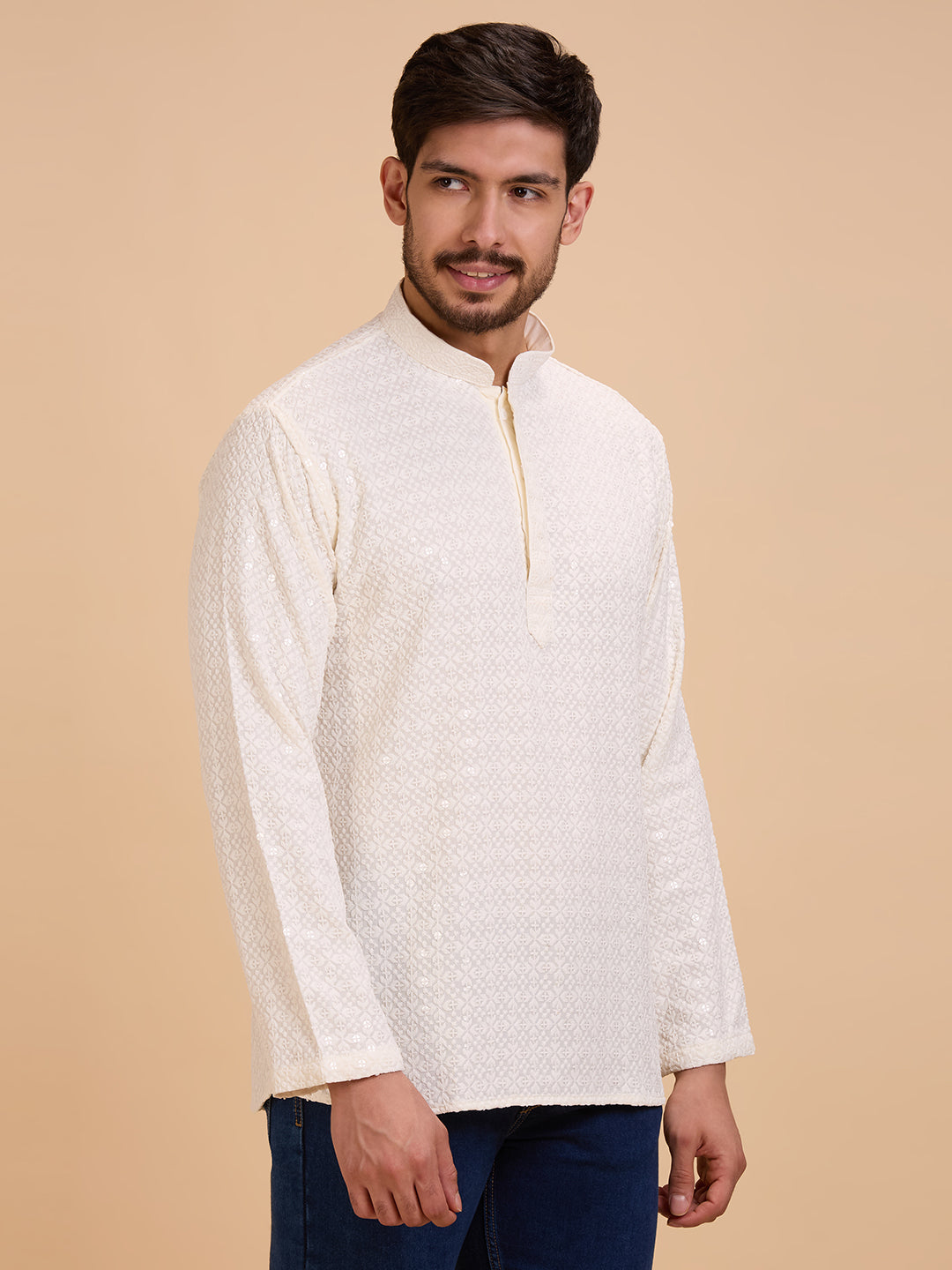 Mens Rayon Chiken-kari Work Kurta - Roop Darshan
