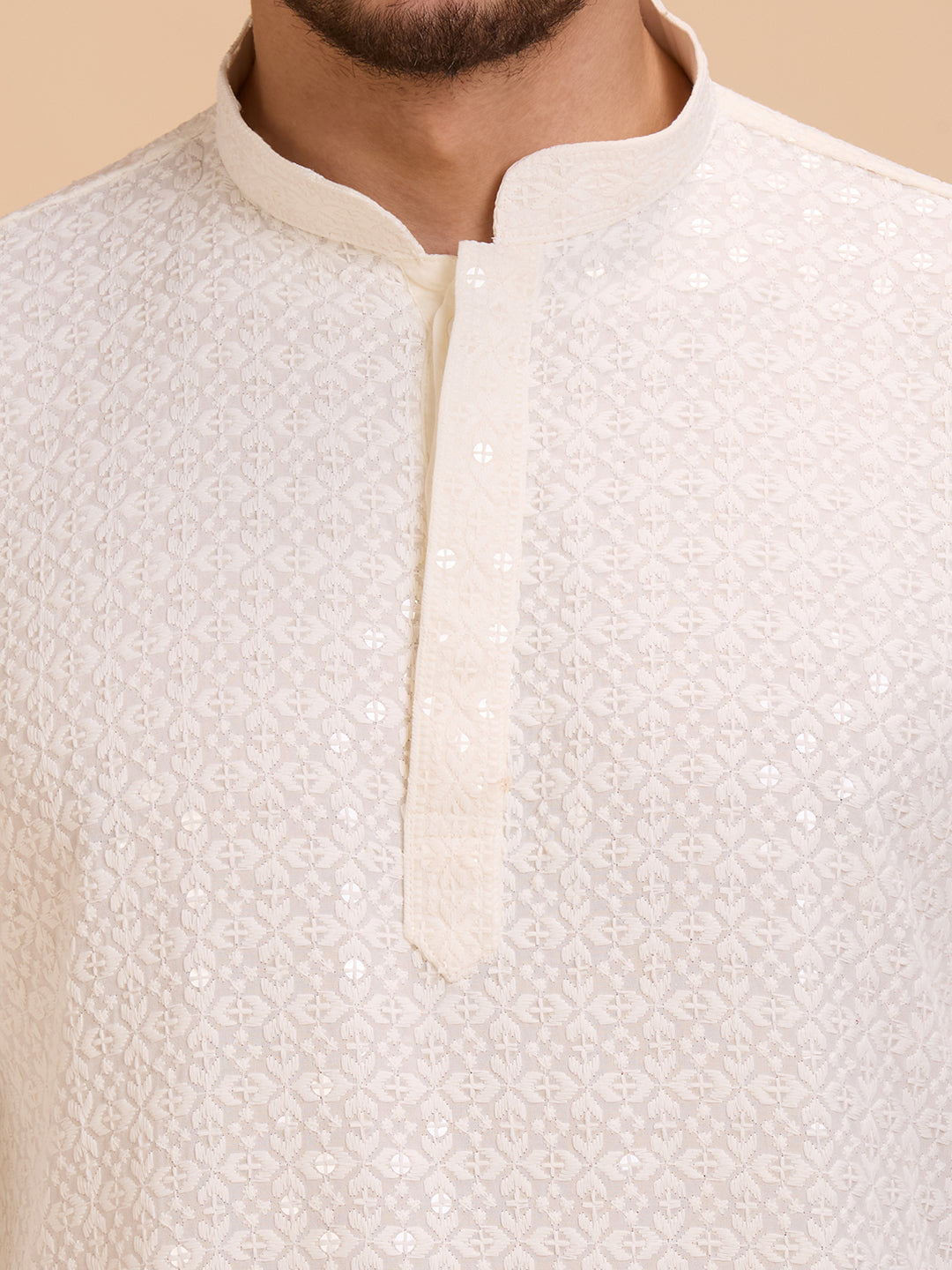 Mens Rayon Chiken-kari Work Kurta - Roop Darshan