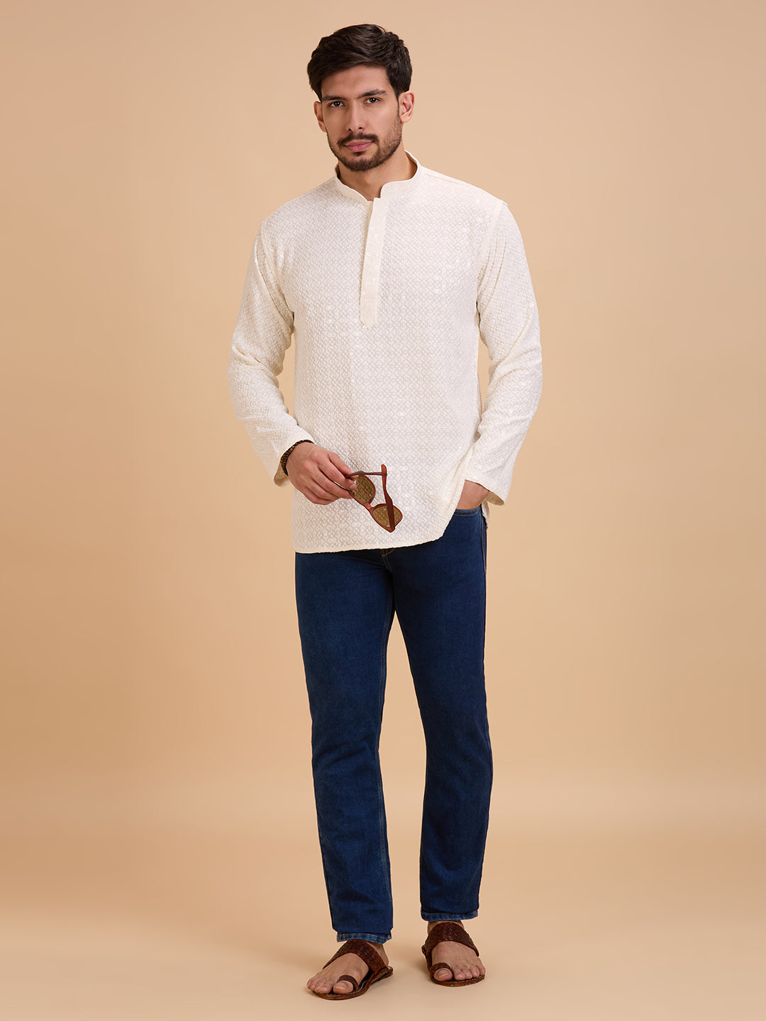 Mens Rayon Chiken-kari Work Kurta - Roop Darshan
