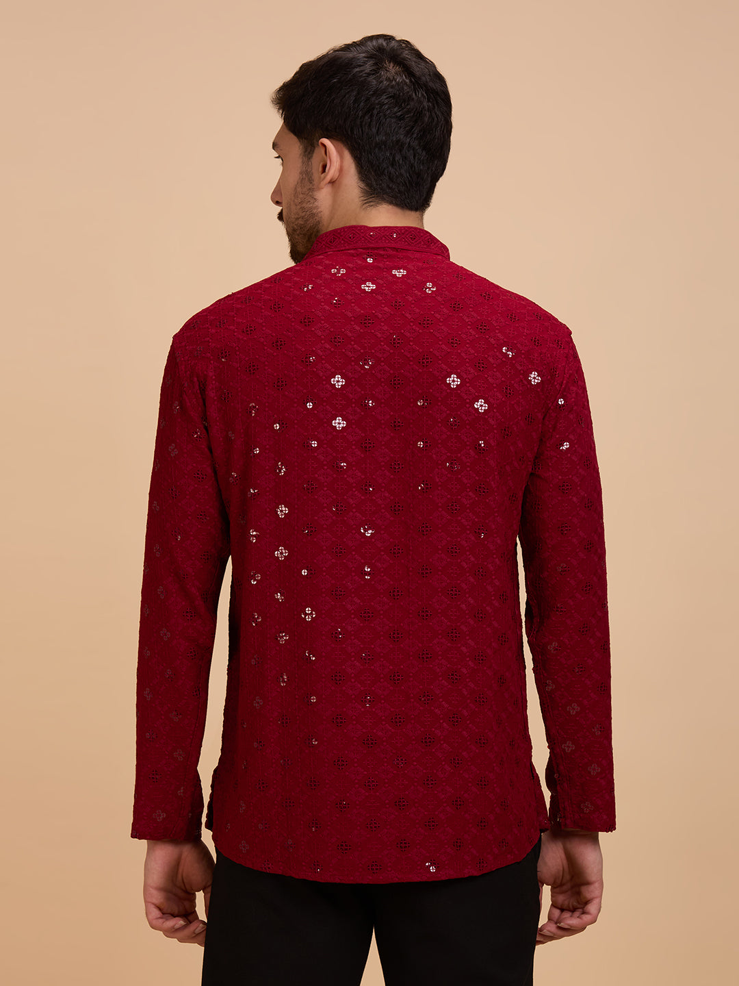 Mens Rayon Chiken-kari Work Kurta - Roop Darshan