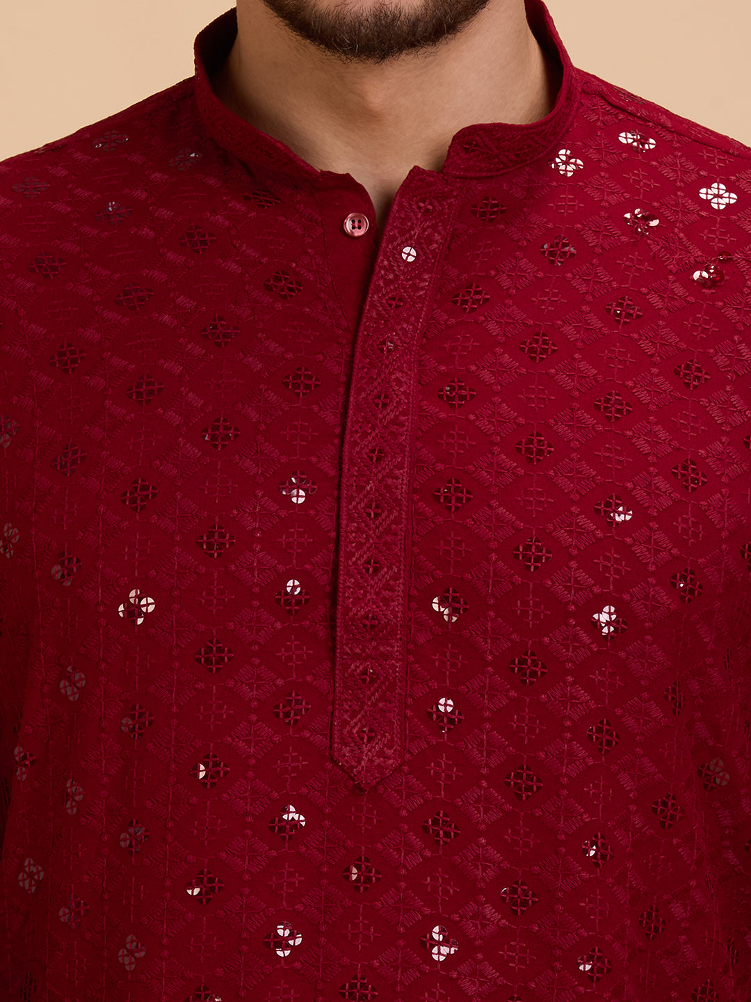 Mens Rayon Chiken-kari Work Kurta - Roop Darshan