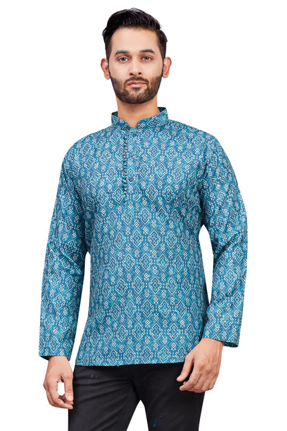 Mens Cotton Silk Printed Kurta - Roop Darshan