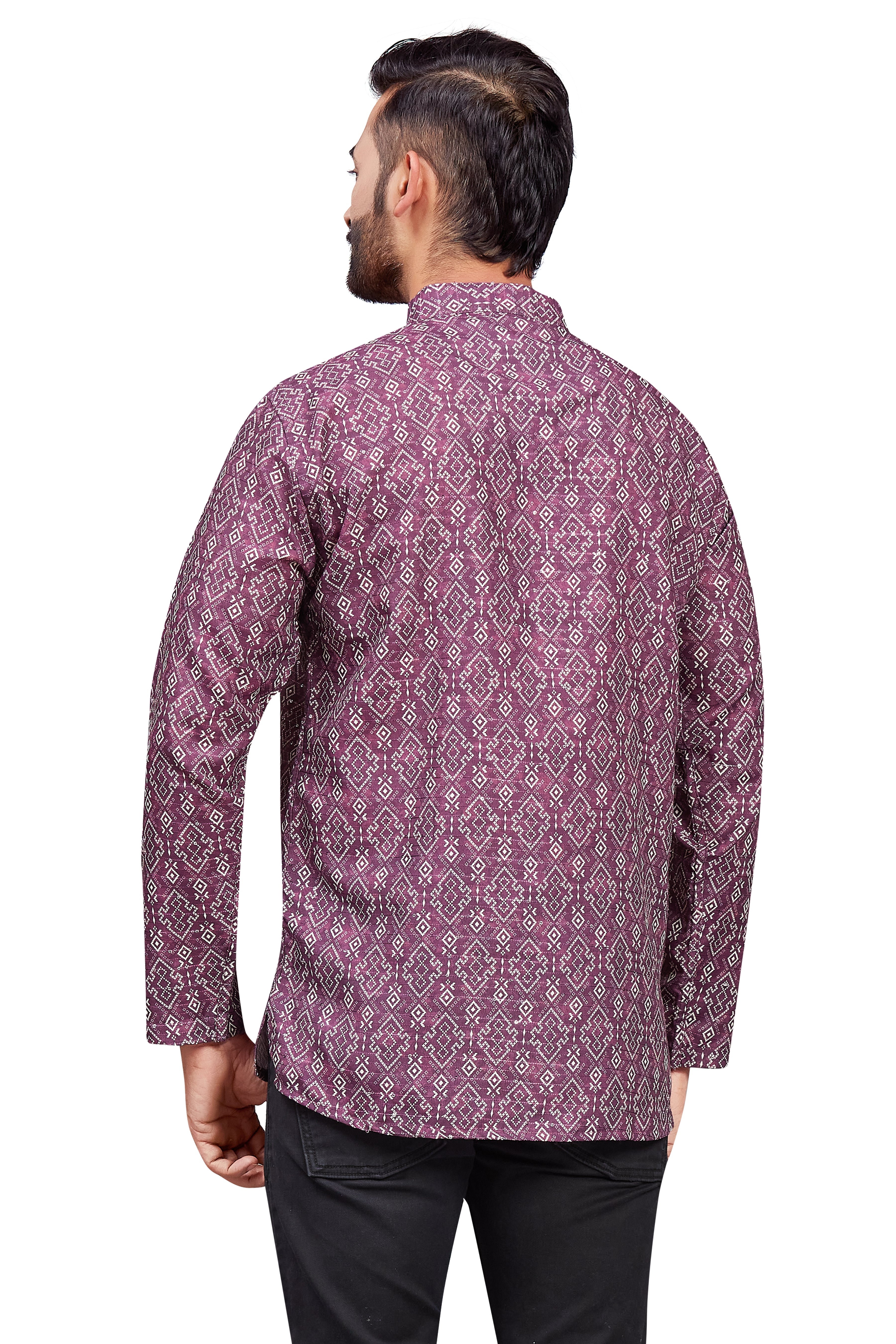 Mens Cotton Silk Printed Kurta - Roop Darshan