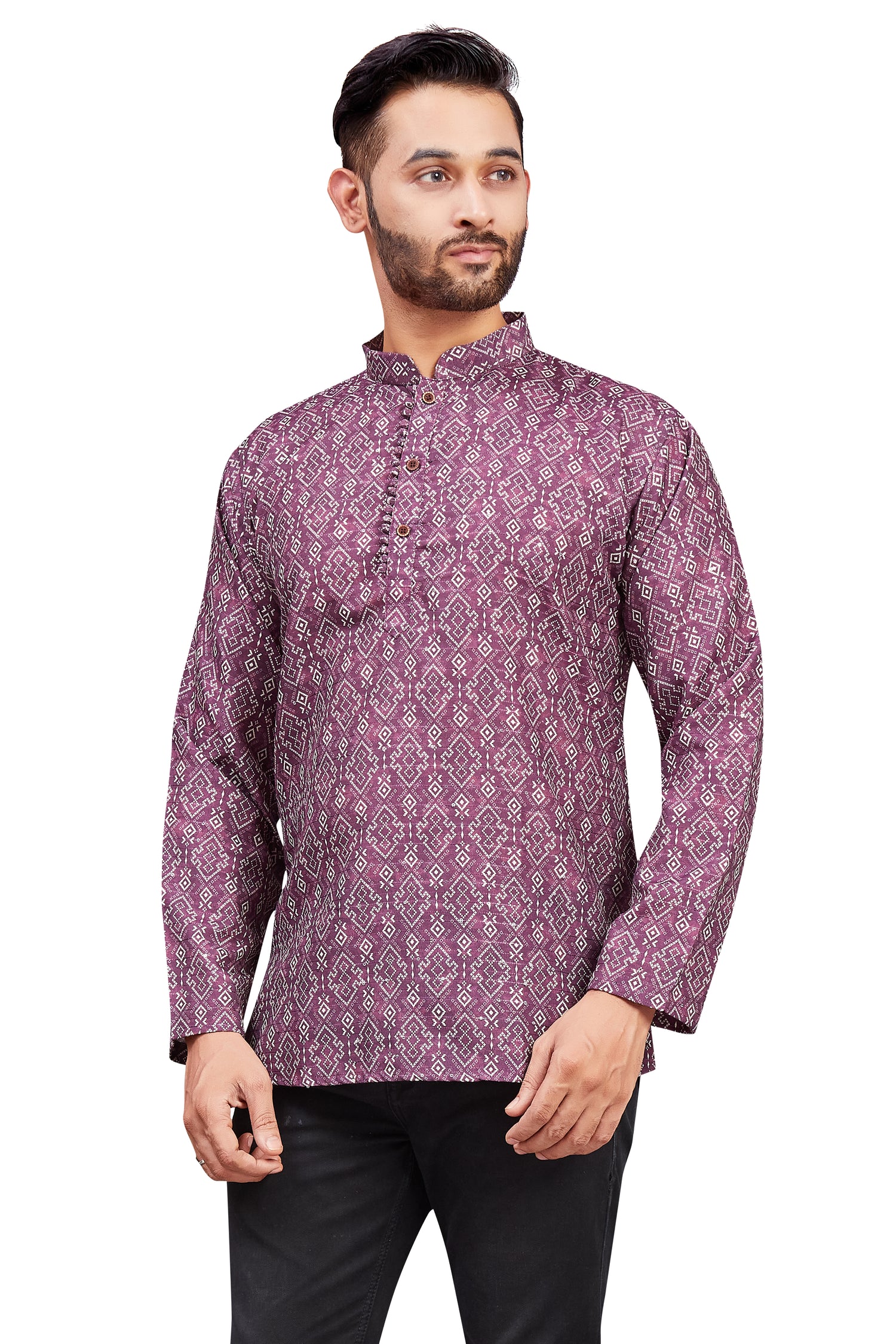 Mens Cotton Silk Printed Kurta - Roop Darshan