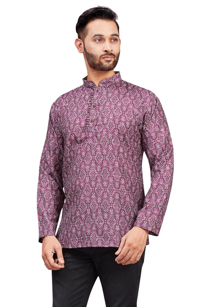Mens Cotton Silk Printed Kurta - Roop Darshan