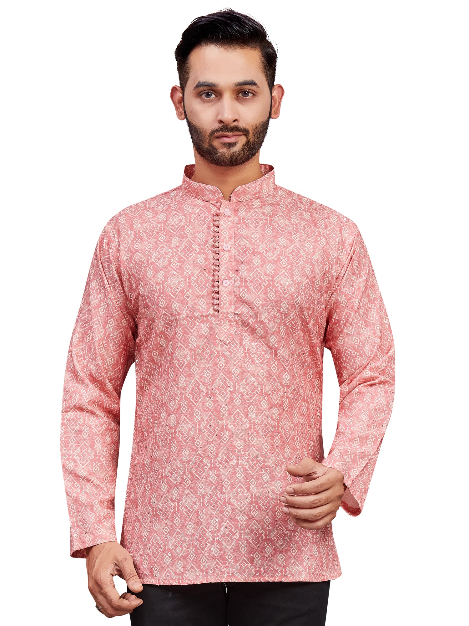 Mens Cotton Silk Printed Kurta - Roop Darshan