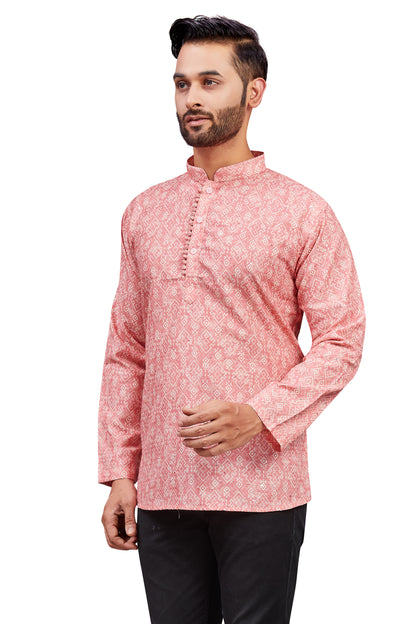 Mens Cotton Silk Printed Kurta - Roop Darshan