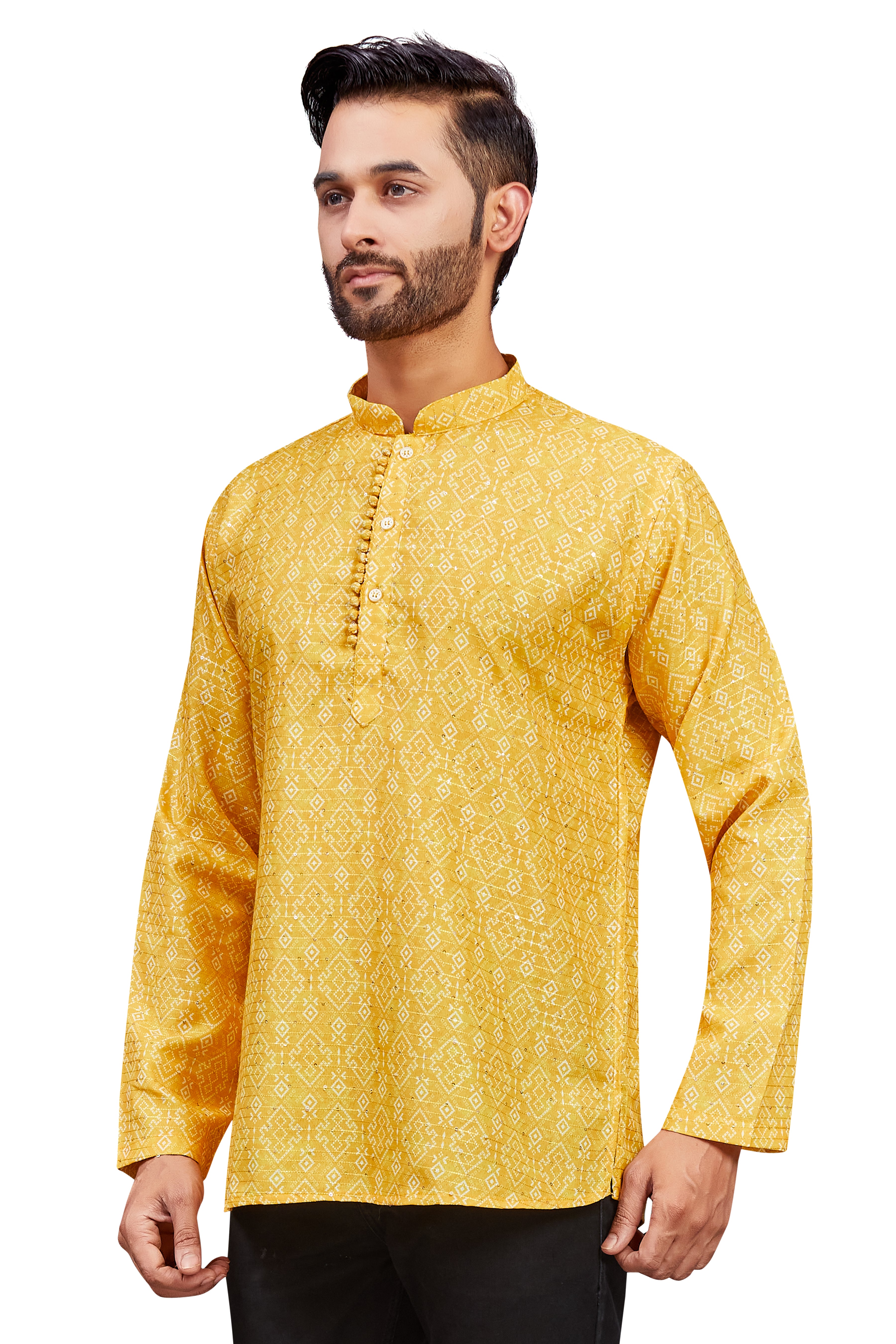 Mens Cotton Silk Printed Kurta - Roop Darshan