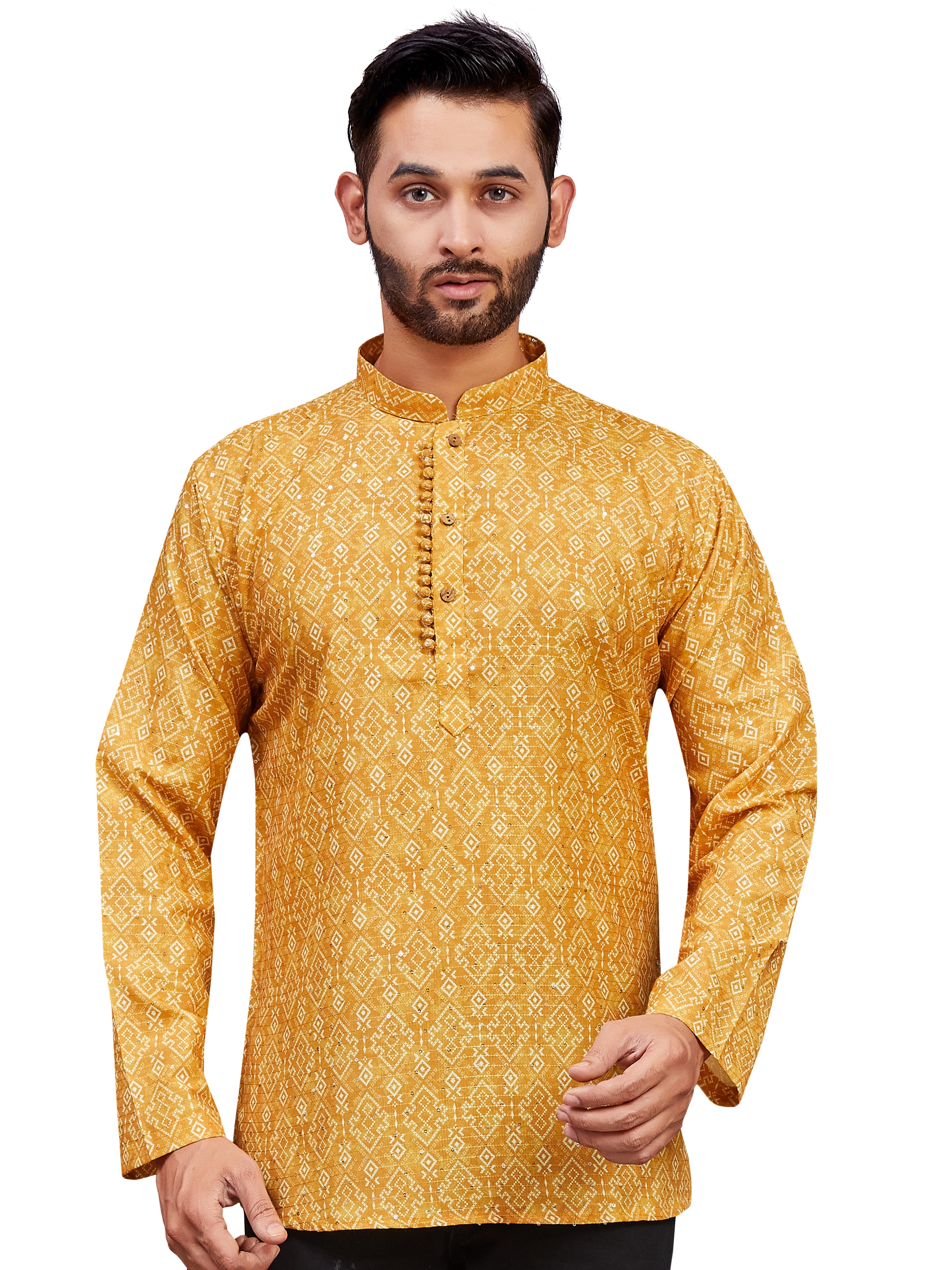 Mens Cotton Silk Printed Kurta - Roop Darshan