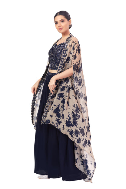 Charu Palazzo Suit With Cape - Roop Darshan