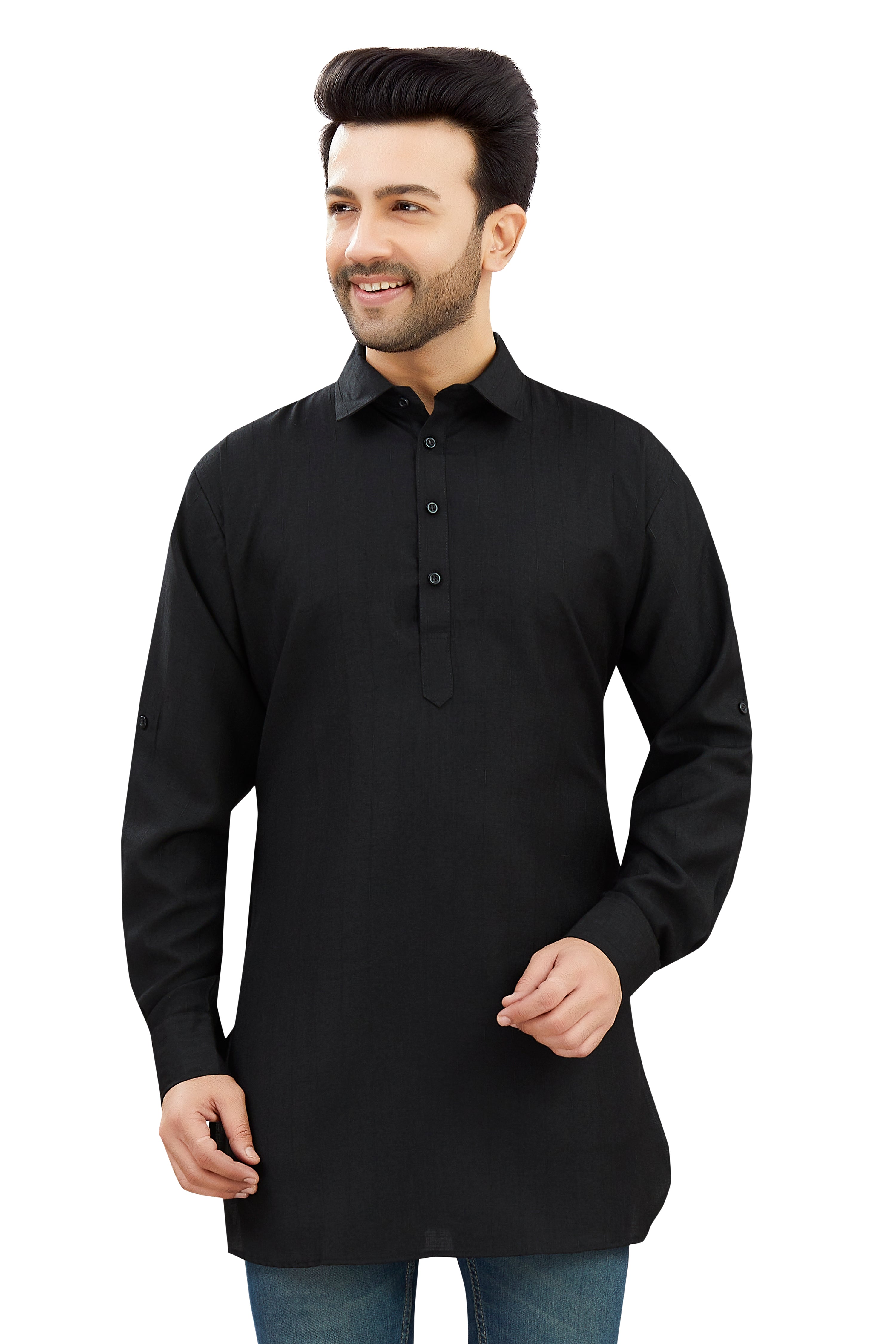 Mens Cotton Silk Plain Kurta - Roop Darshan
