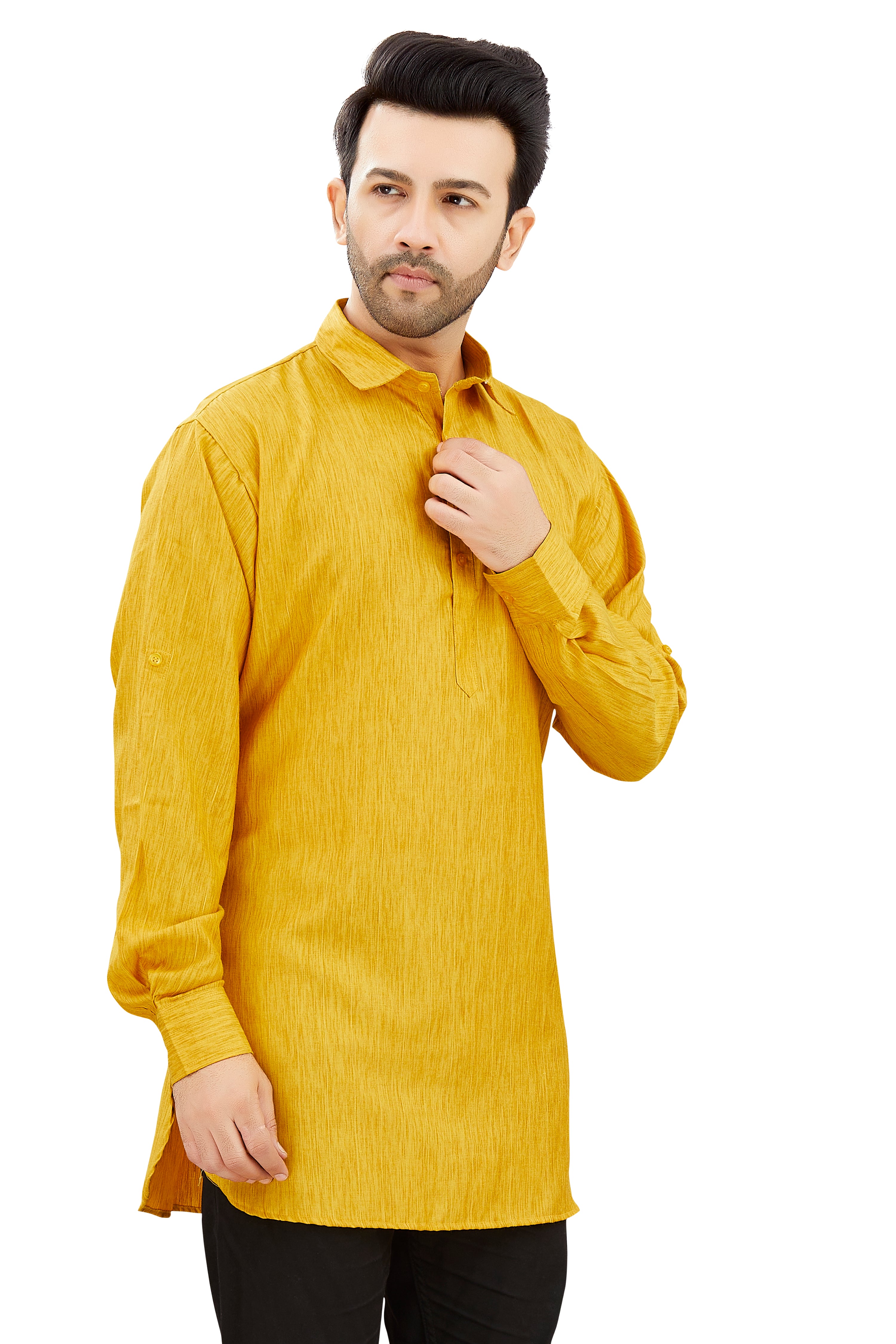 Mens Cotton Silk Plain Kurta - Roop Darshan