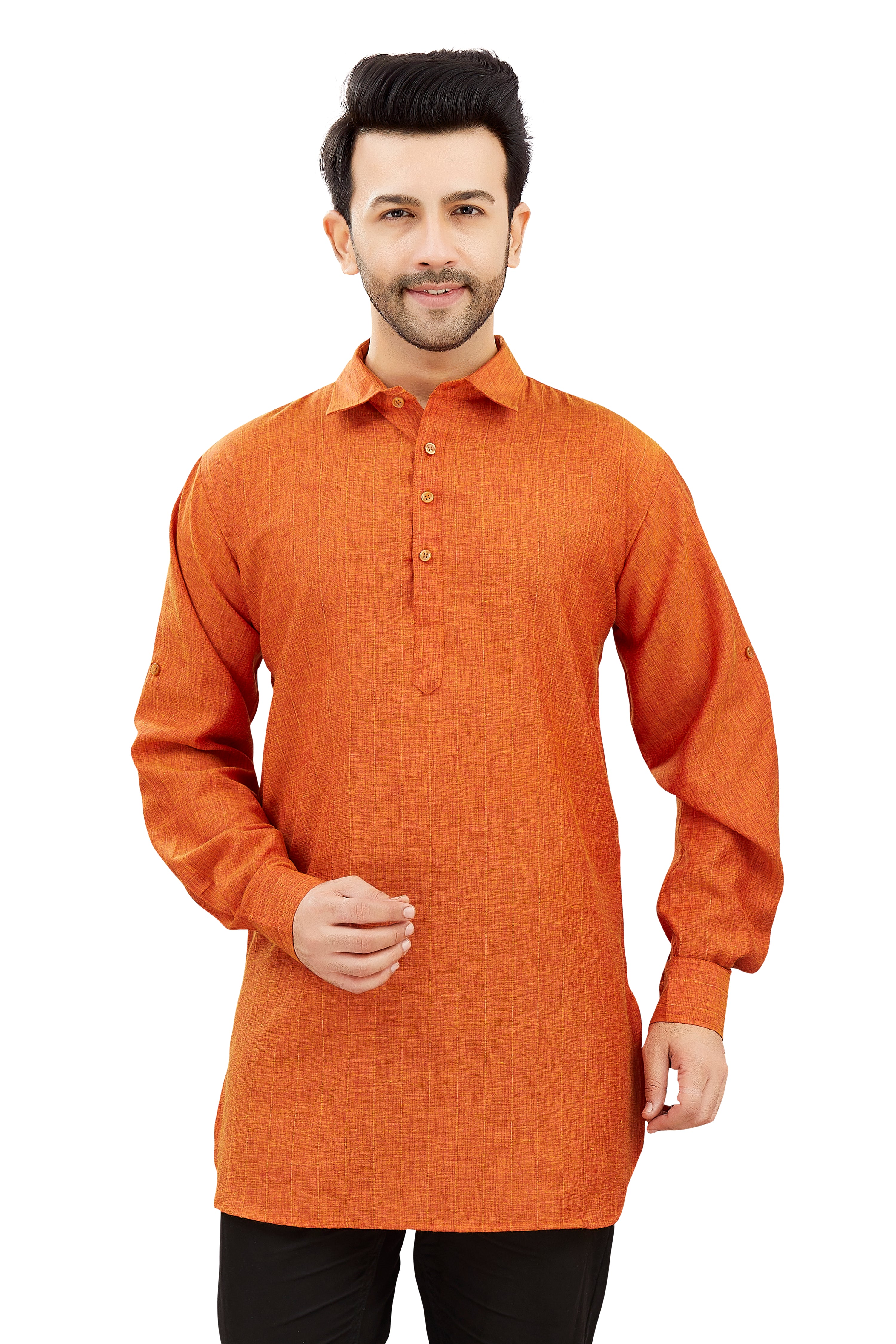 Mens Cotton Silk Plain Kurta - Roop Darshan