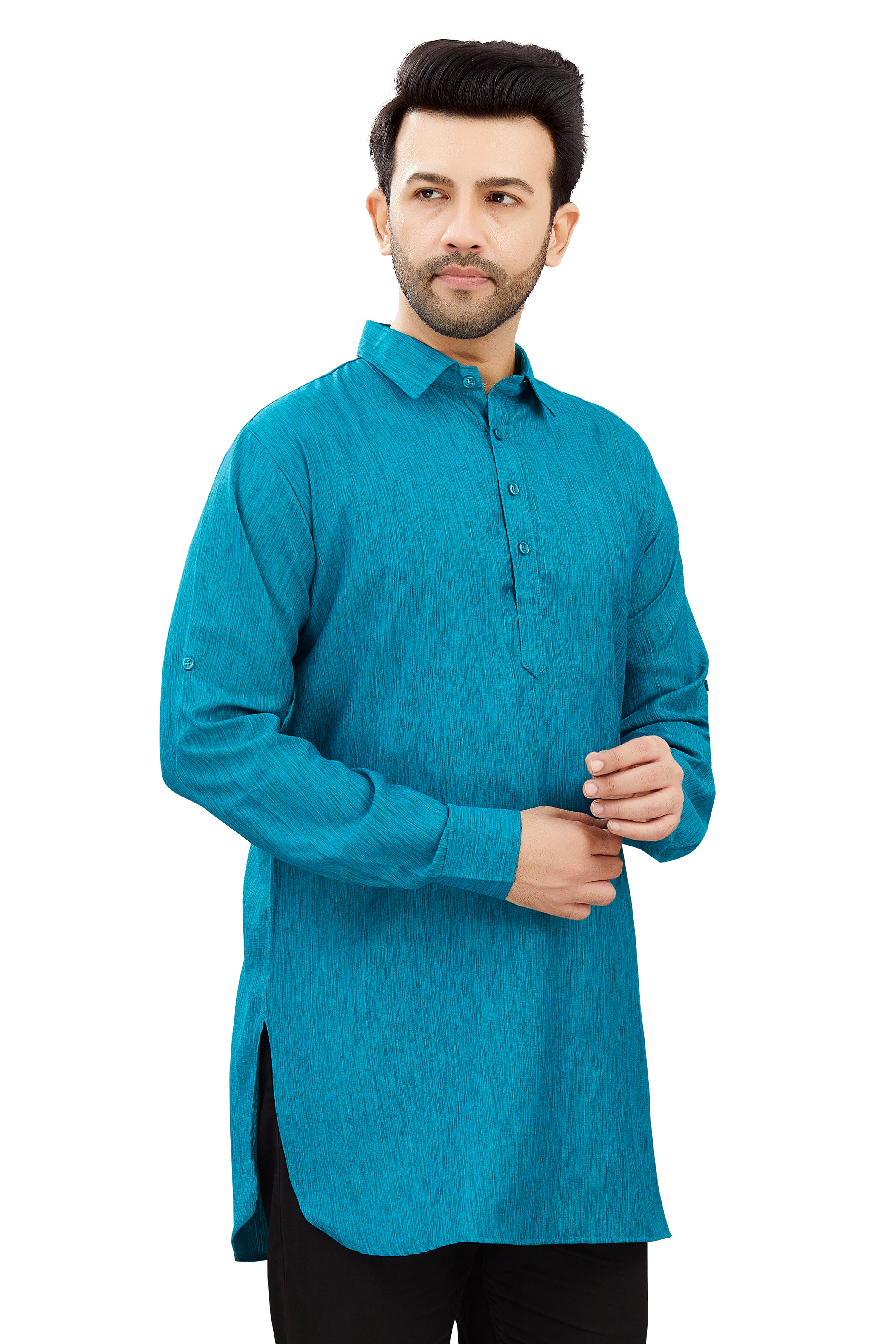Mens Cotton Silk Plain Kurta - Roop Darshan