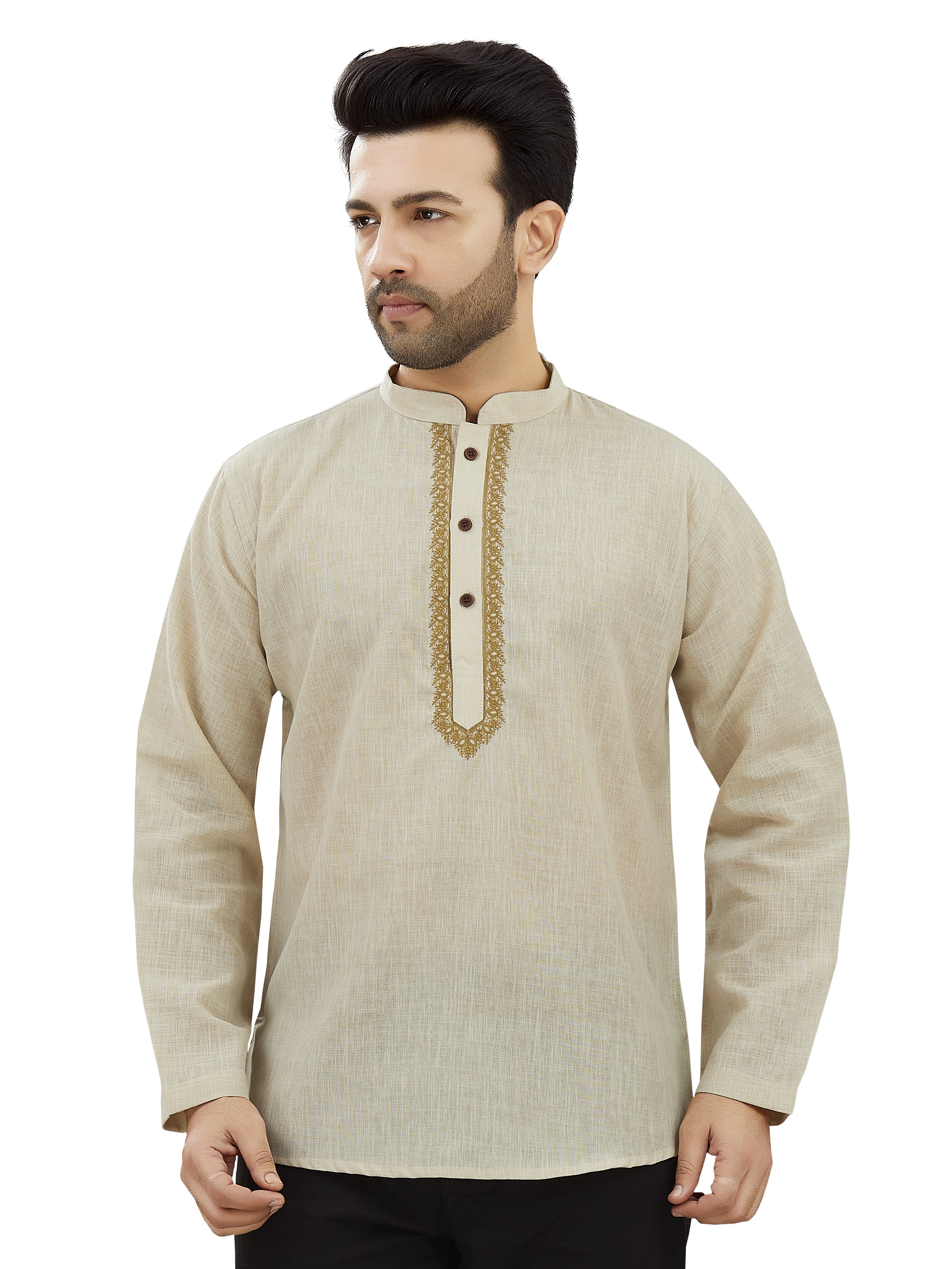 Mens Linen Resham Work Kurti - Roop Darshan