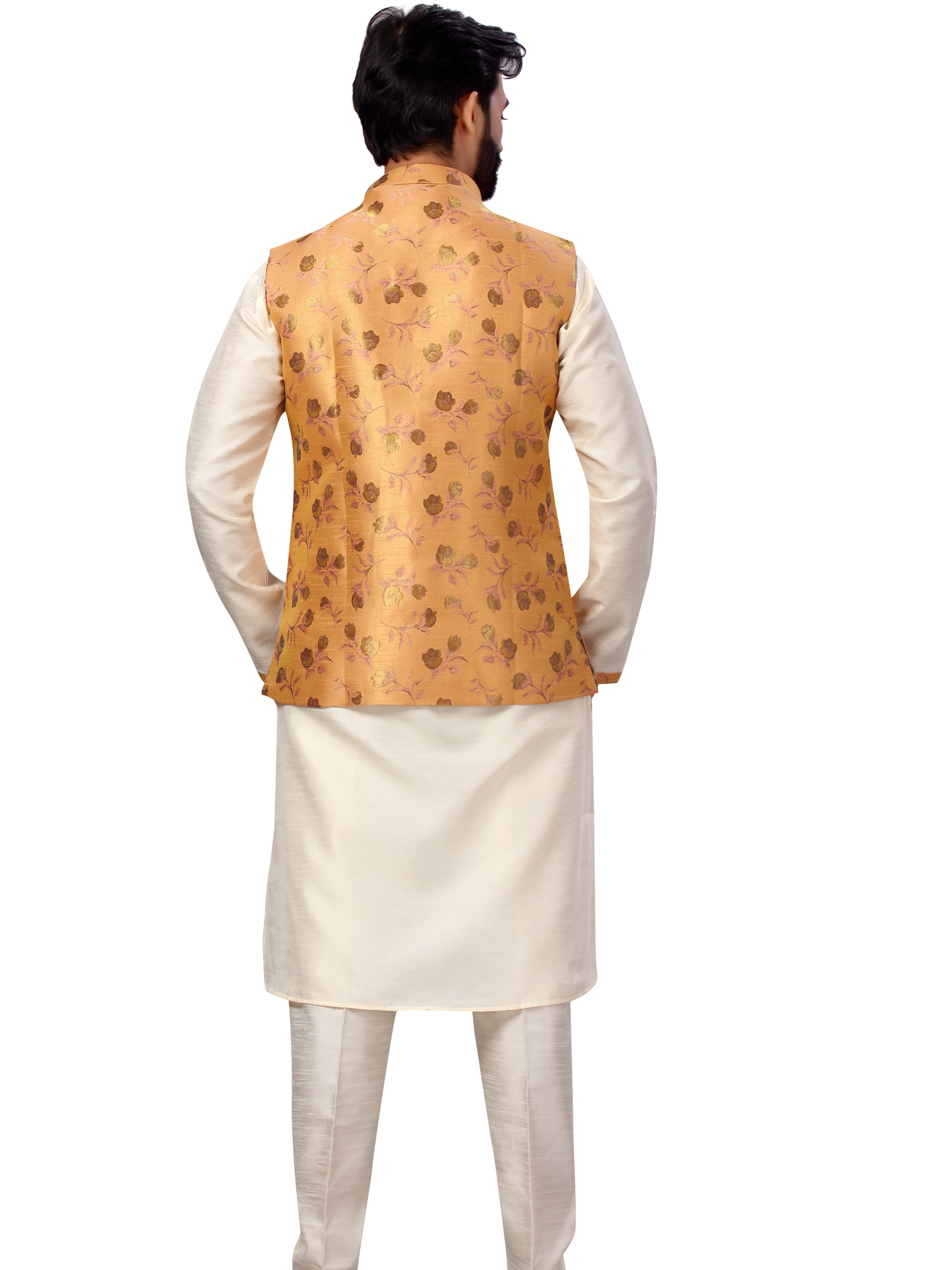 Silk Kurta Payjama With Brocade Jacket - Roop Darshan