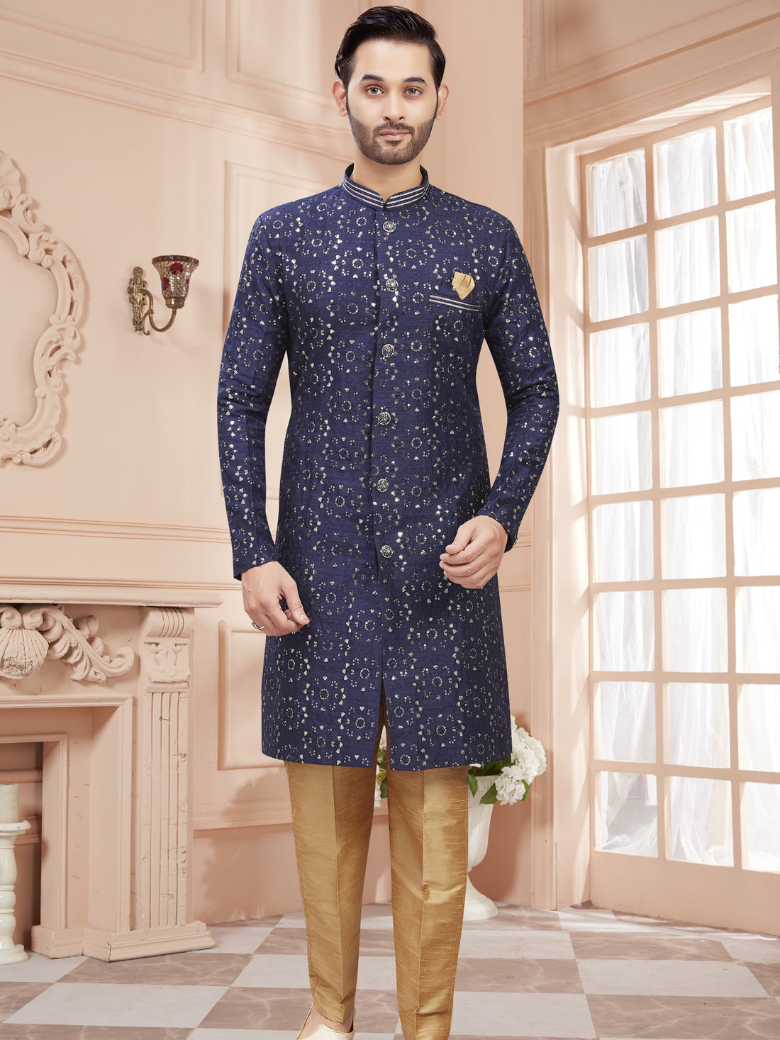 Mens Sequin Embroidered Work Kurta Set - Roop Darshan