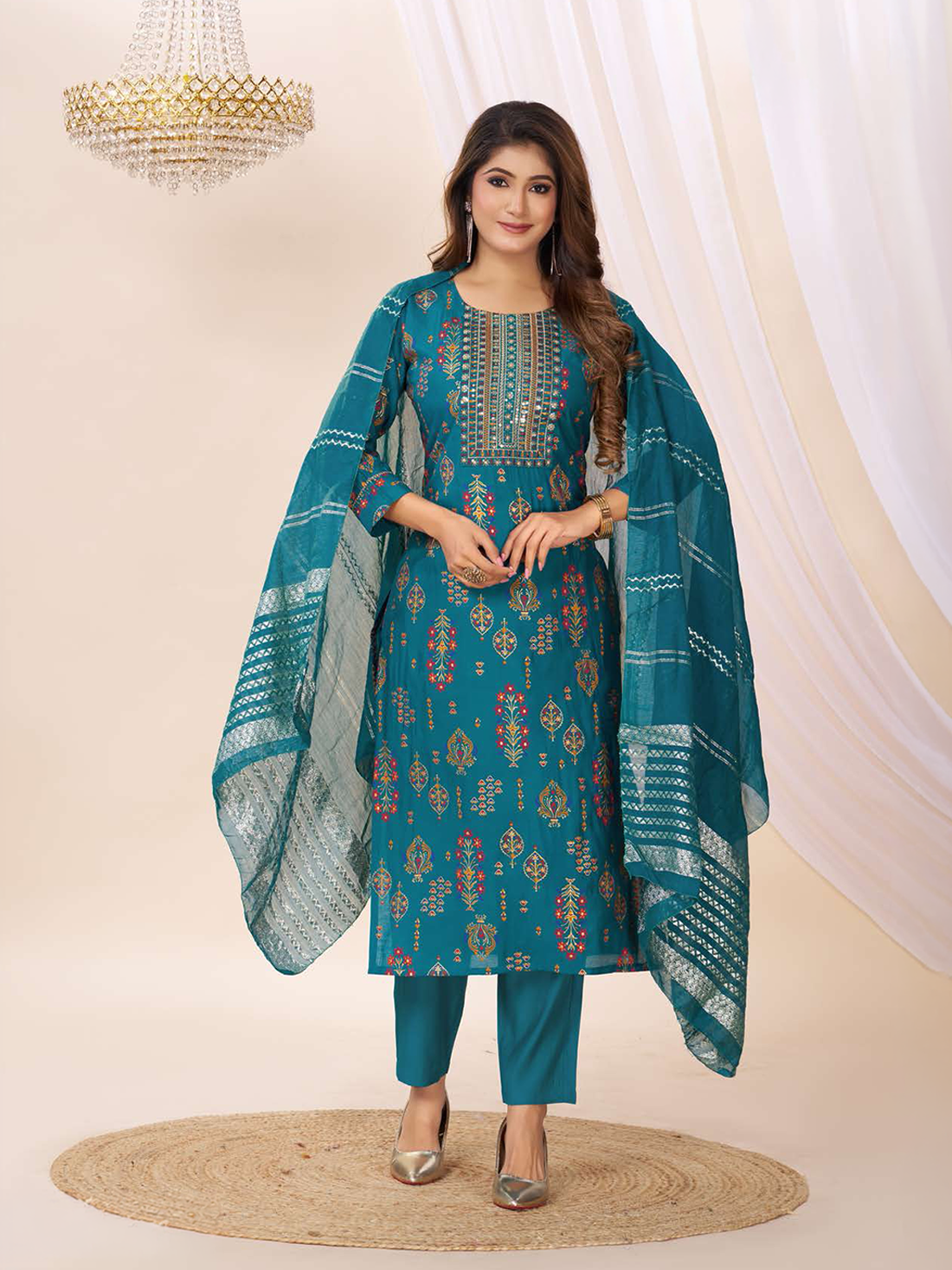 Mishika Printed Silk Suit Set
