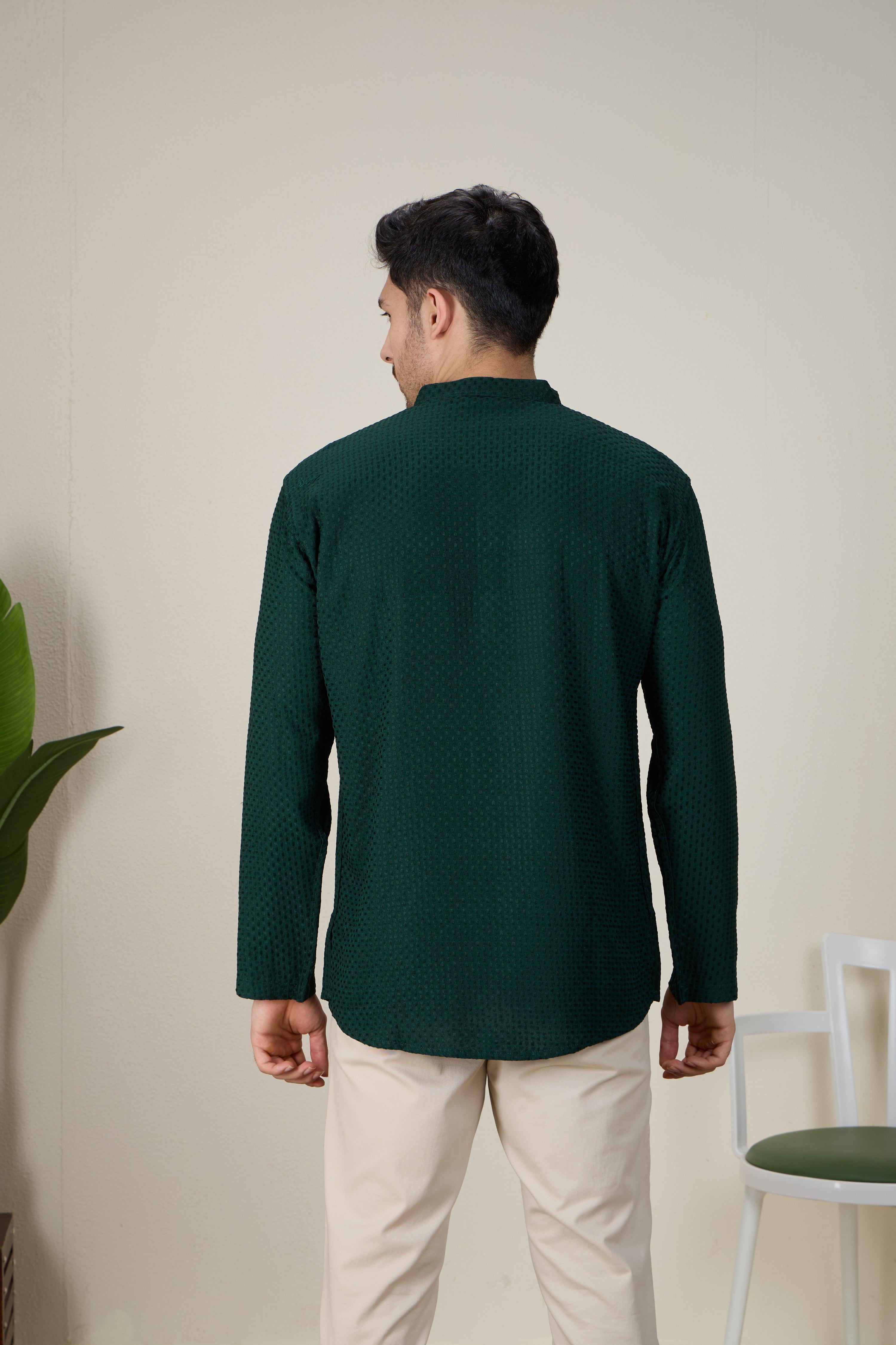 Mens Rayon Chiken-kari Work Kurta - Roop Darshan