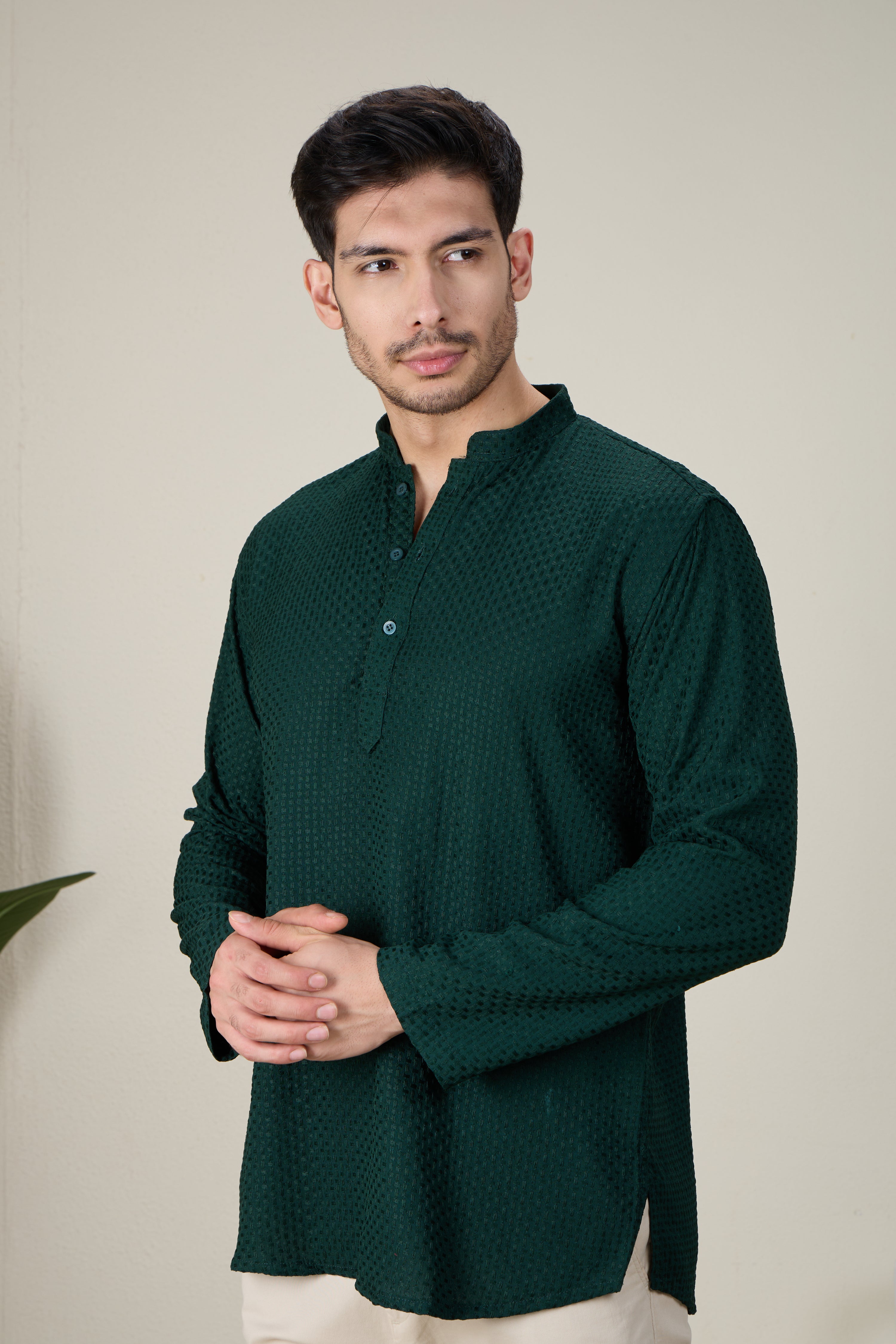 Mens Rayon Chiken-kari Work Kurta - Roop Darshan