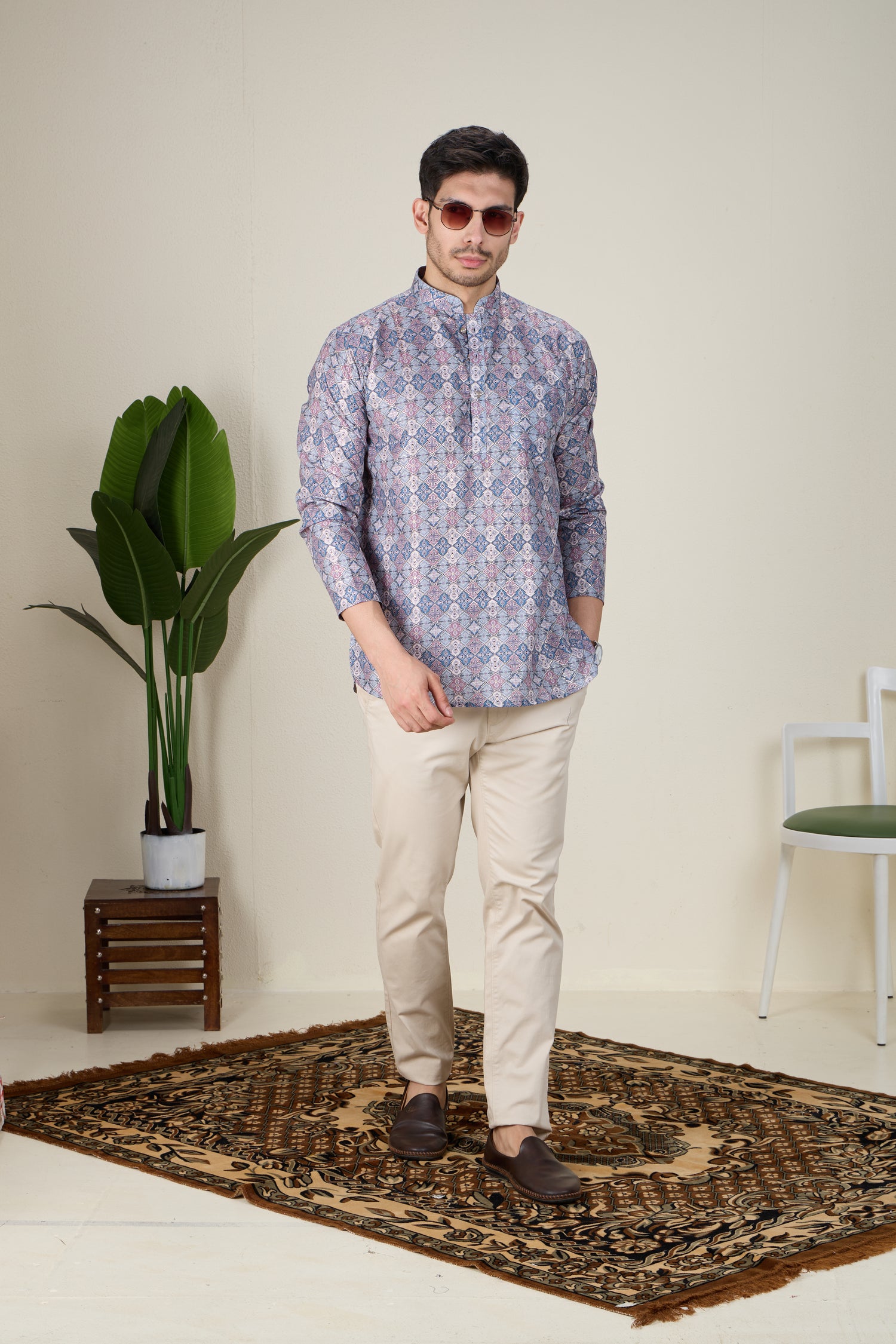 Mens Silk Printed Kurta - Roop Darshan